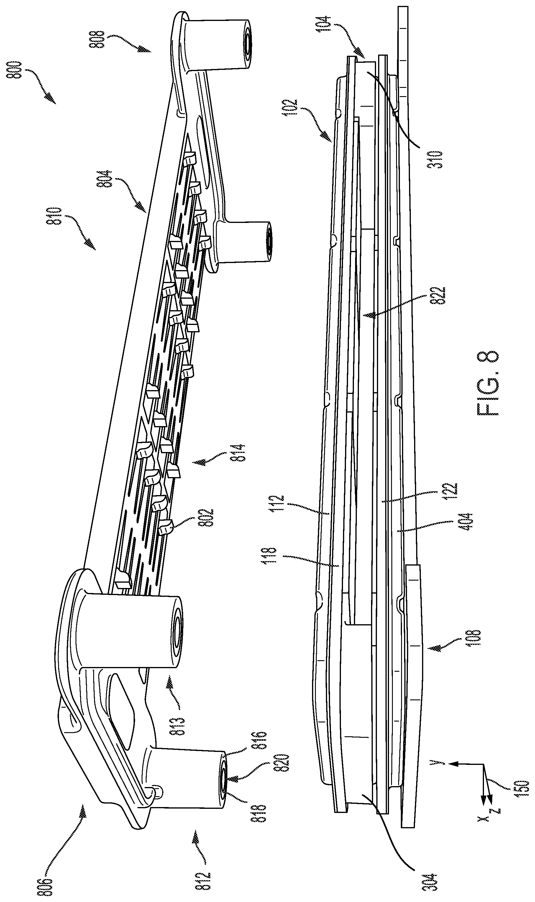 Patent US12317457 Figure 8 – Systems for a heat exchanger with a biasing bracket and mounting plate