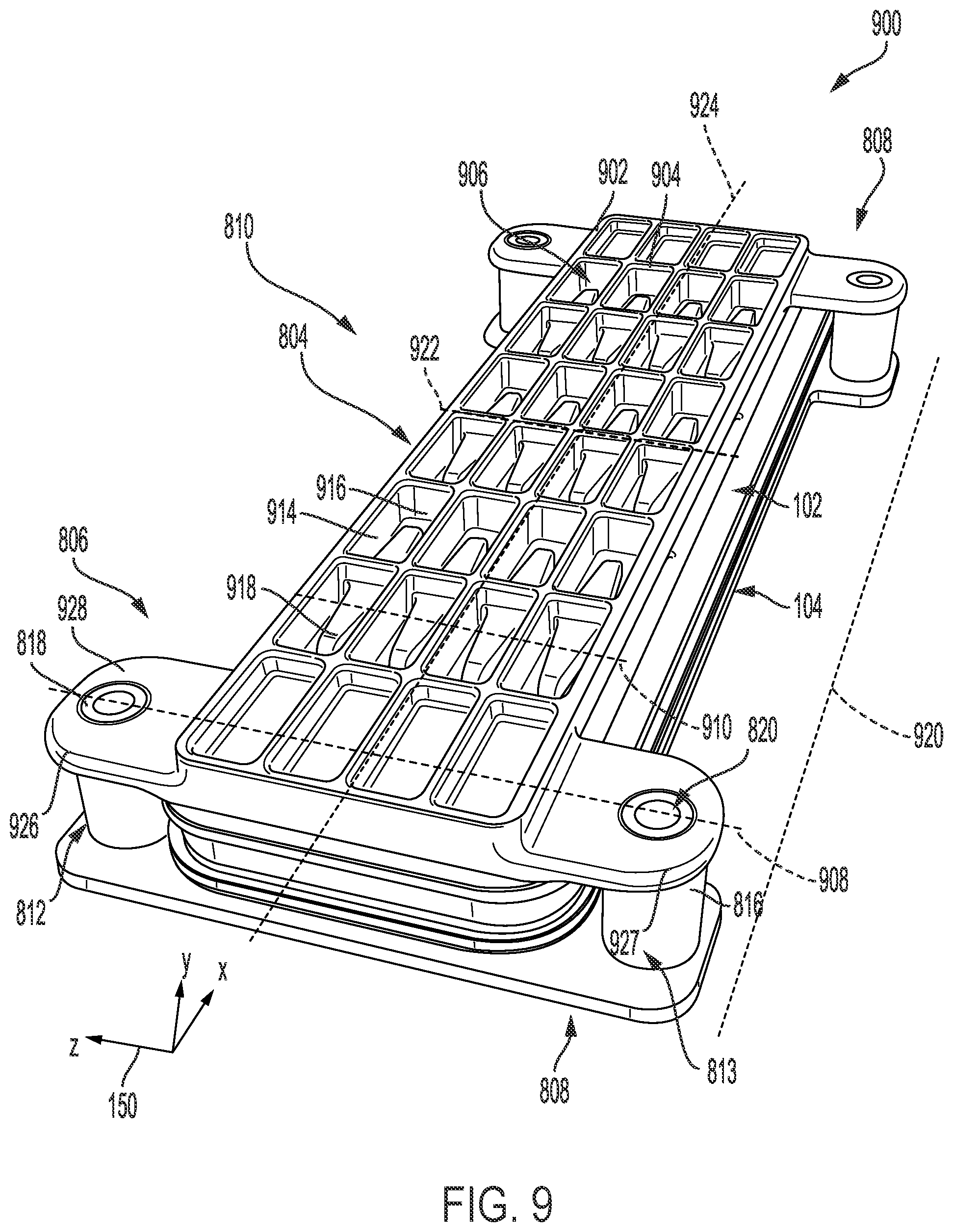 Patent US12317457 Figure 9 – Systems for a heat exchanger with a biasing bracket and mounting plate