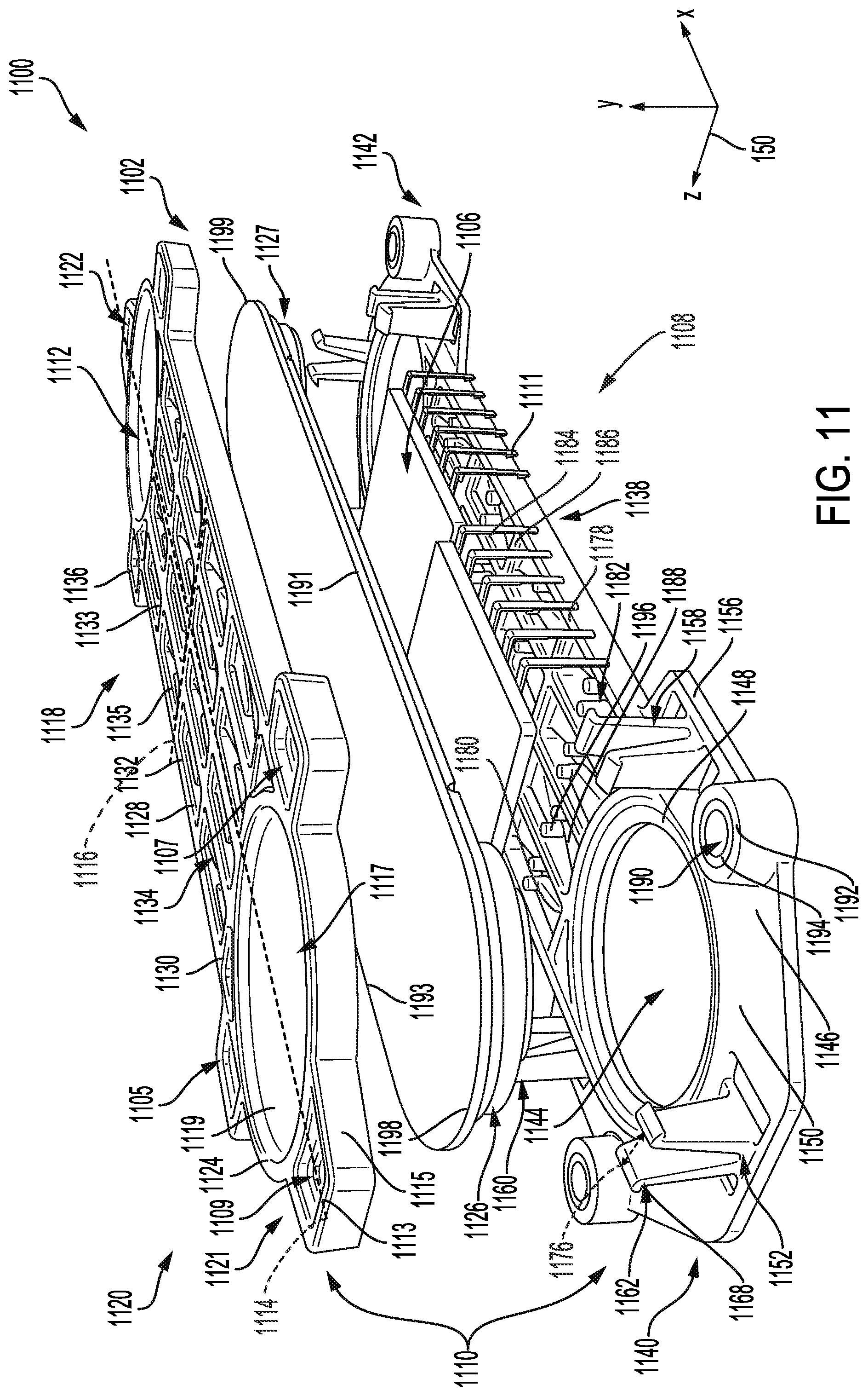 Patent US12317457 Figure 11 – Systems for a heat exchanger with a biasing bracket and mounting plate
