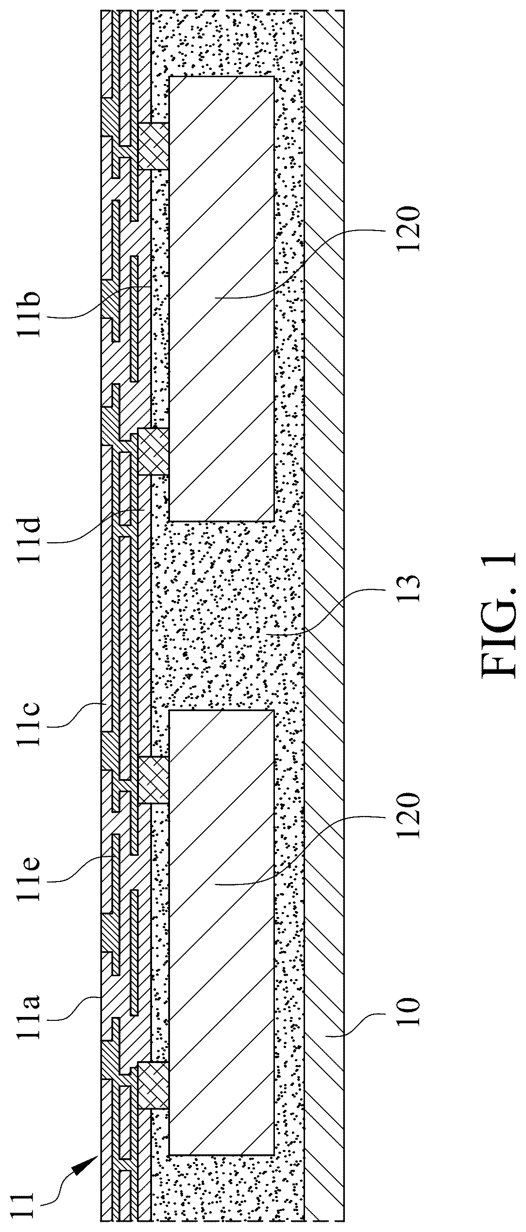 Patent US12317462 Figure 1 – Electronic package and method of manufacturing the same