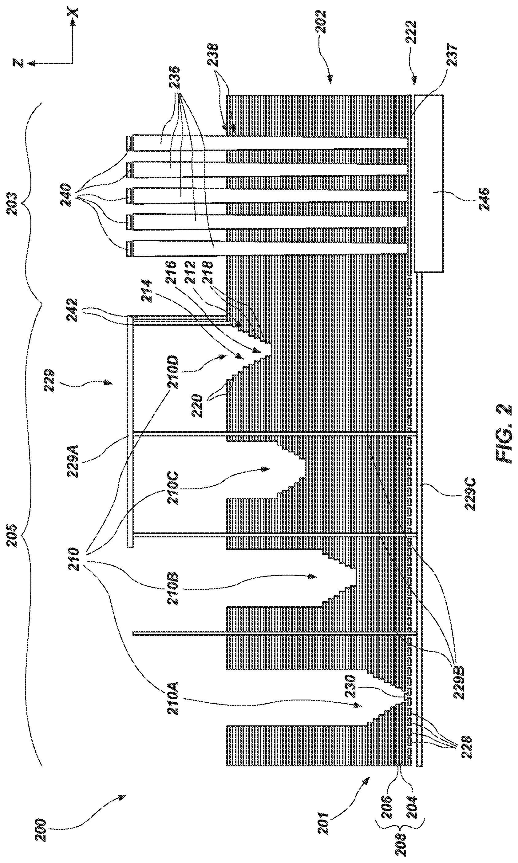 Patent US12317498 Figure 3 – Microelectronic devices including staircase structures