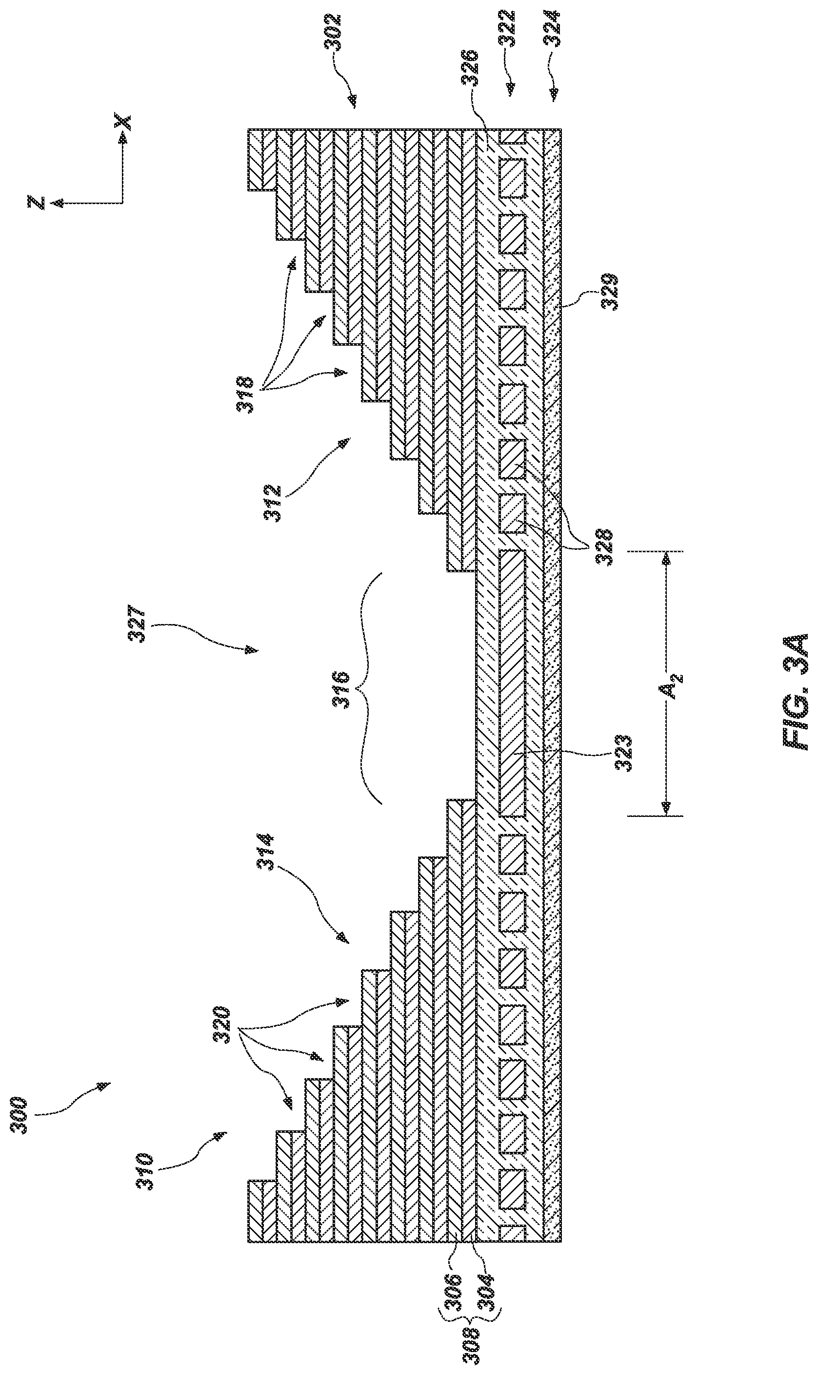 Patent US12317498 Figure 4 – Microelectronic devices including staircase structures