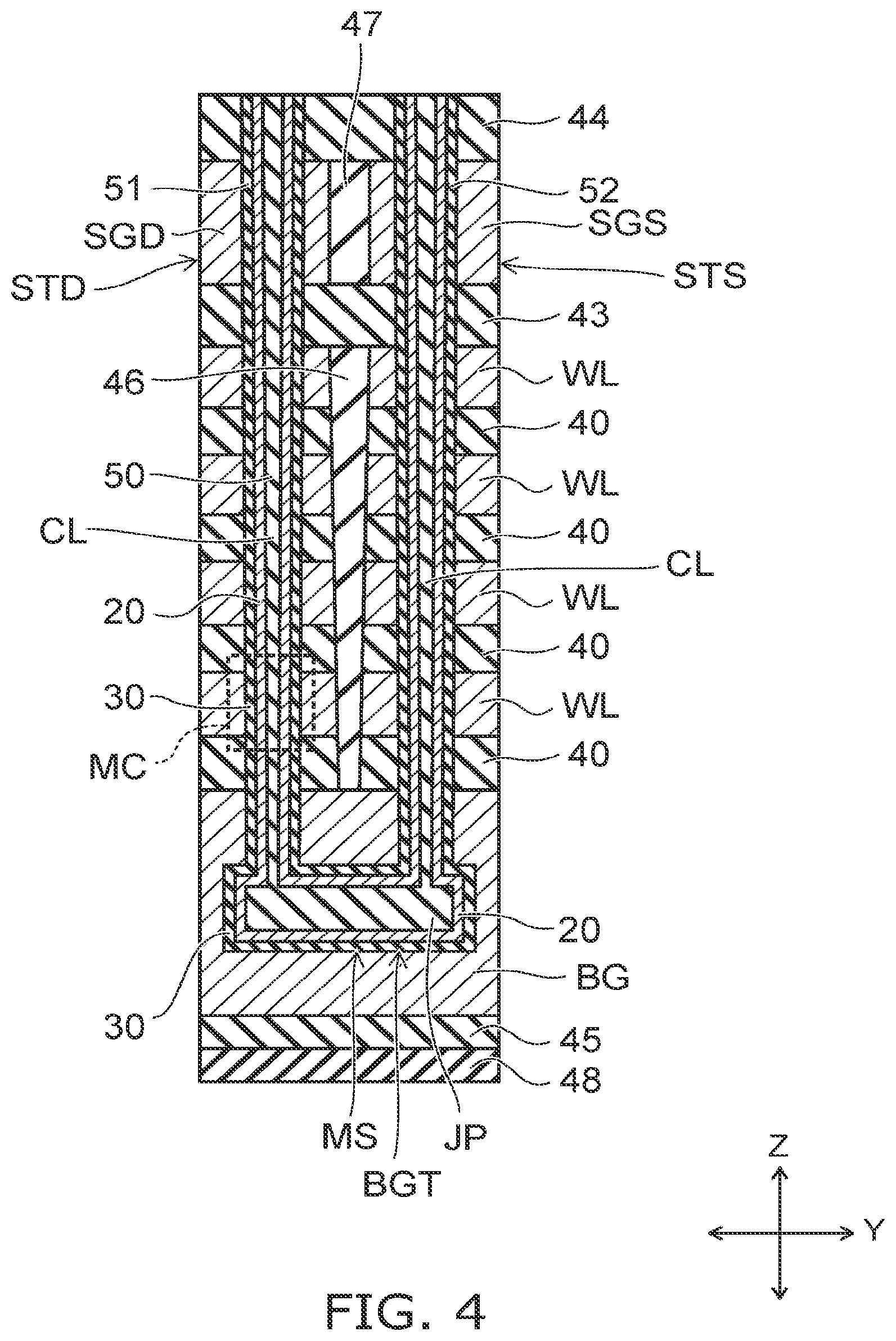 Patent US12317500 Figure 4 – Semiconductor memory device having a contact plug electrically connected to an interconnection through a narrower via