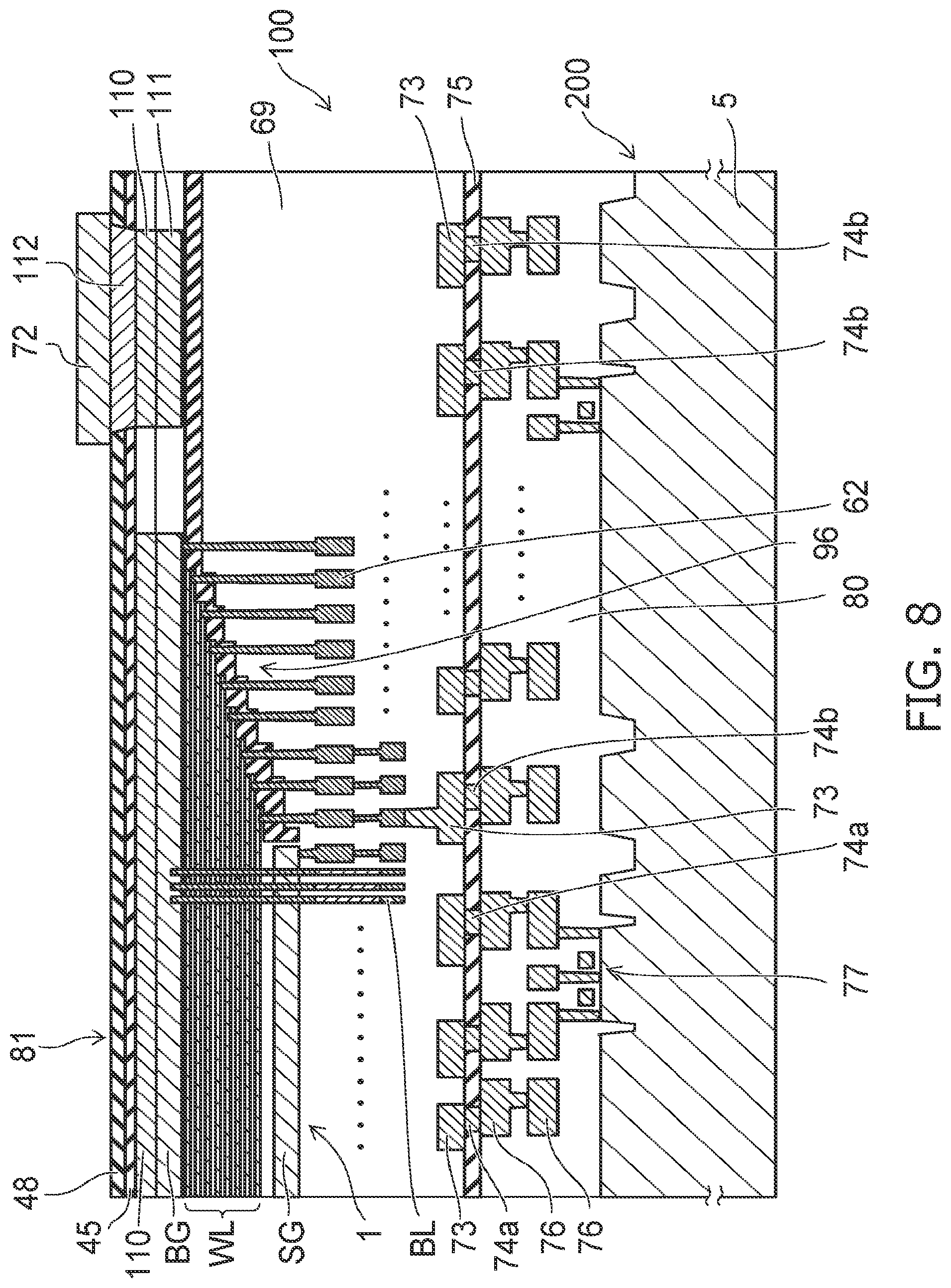 Patent US12317500 Figure 8 – Semiconductor memory device having a contact plug electrically connected to an interconnection through a narrower via