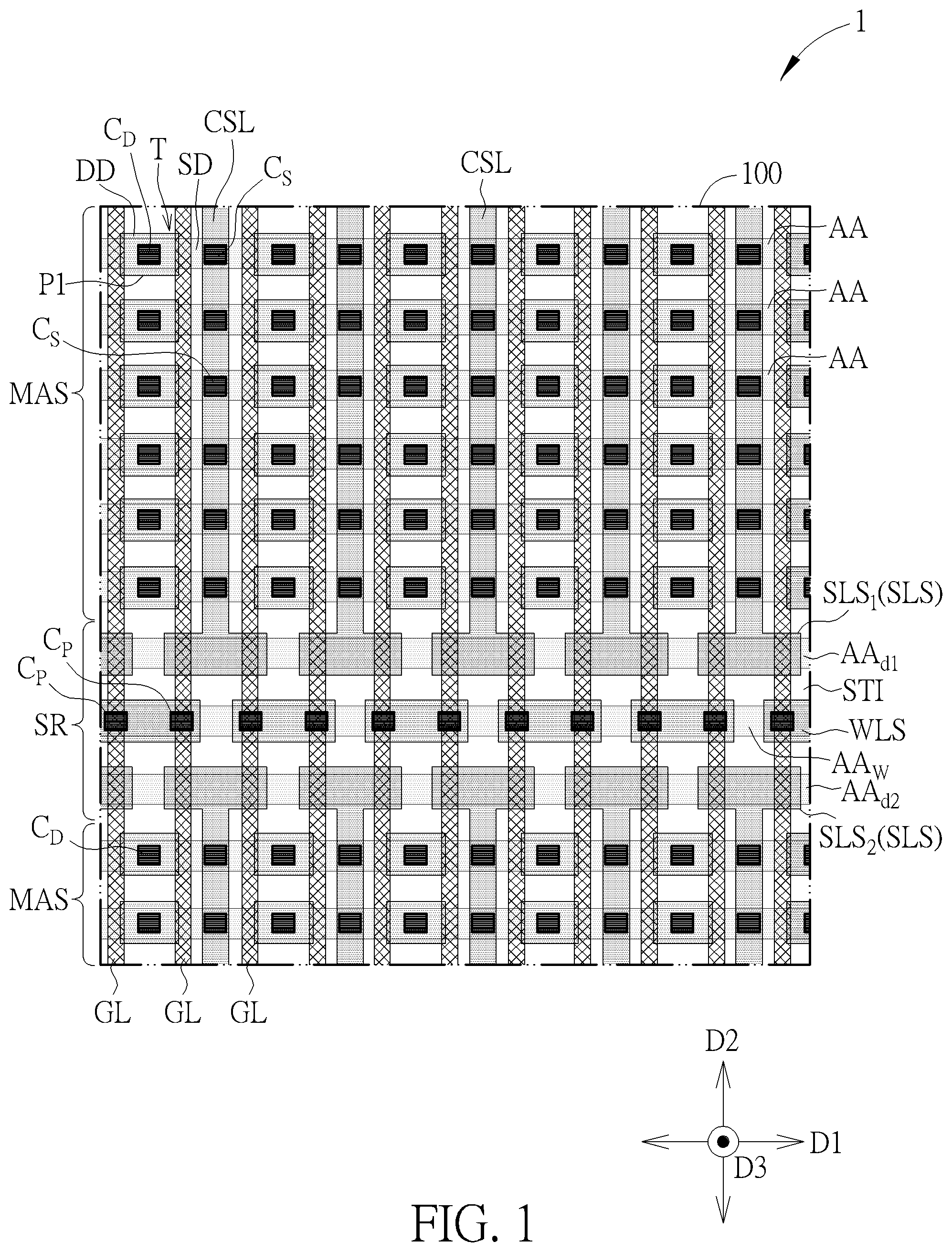 Patent US12317510 Figure 1 – Memory array