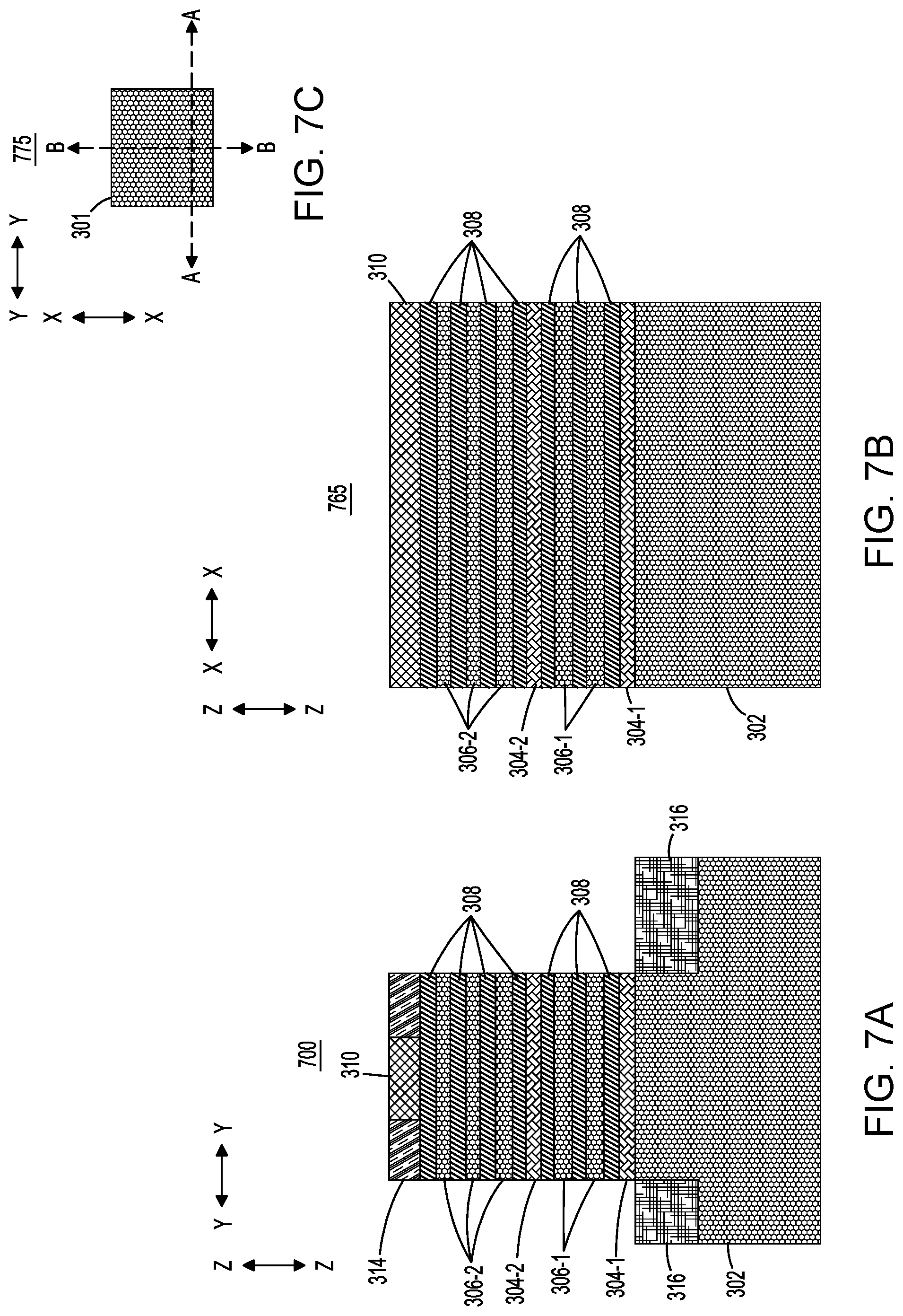 Patent US12317514 Figure 7 – Resistive random-access memory structures with stacked transistors