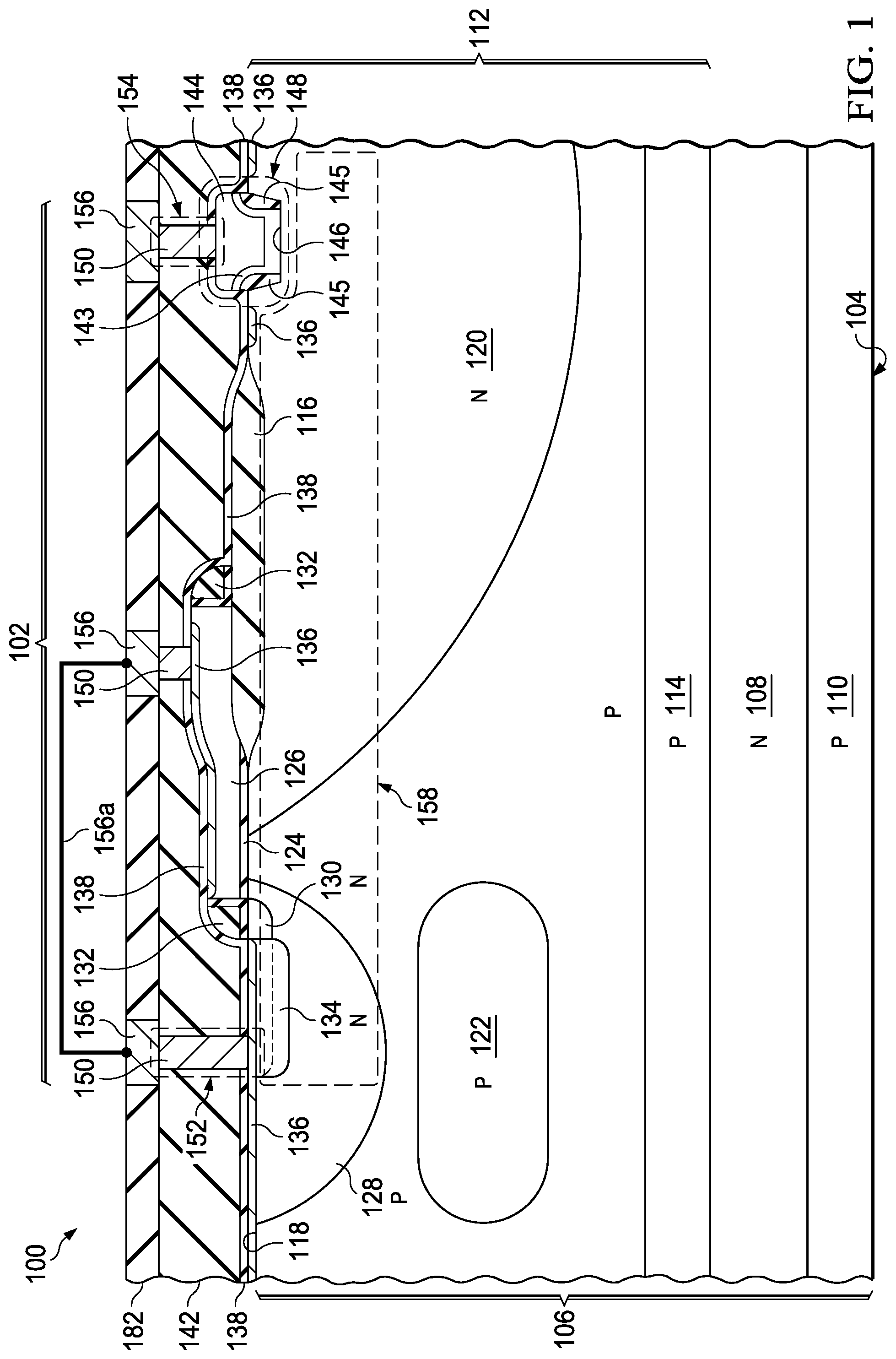 Patent US12317539 Figure 1 – Hybrid component with silicon and wide bandgap semiconductor material in silicon recess with nitride spacer