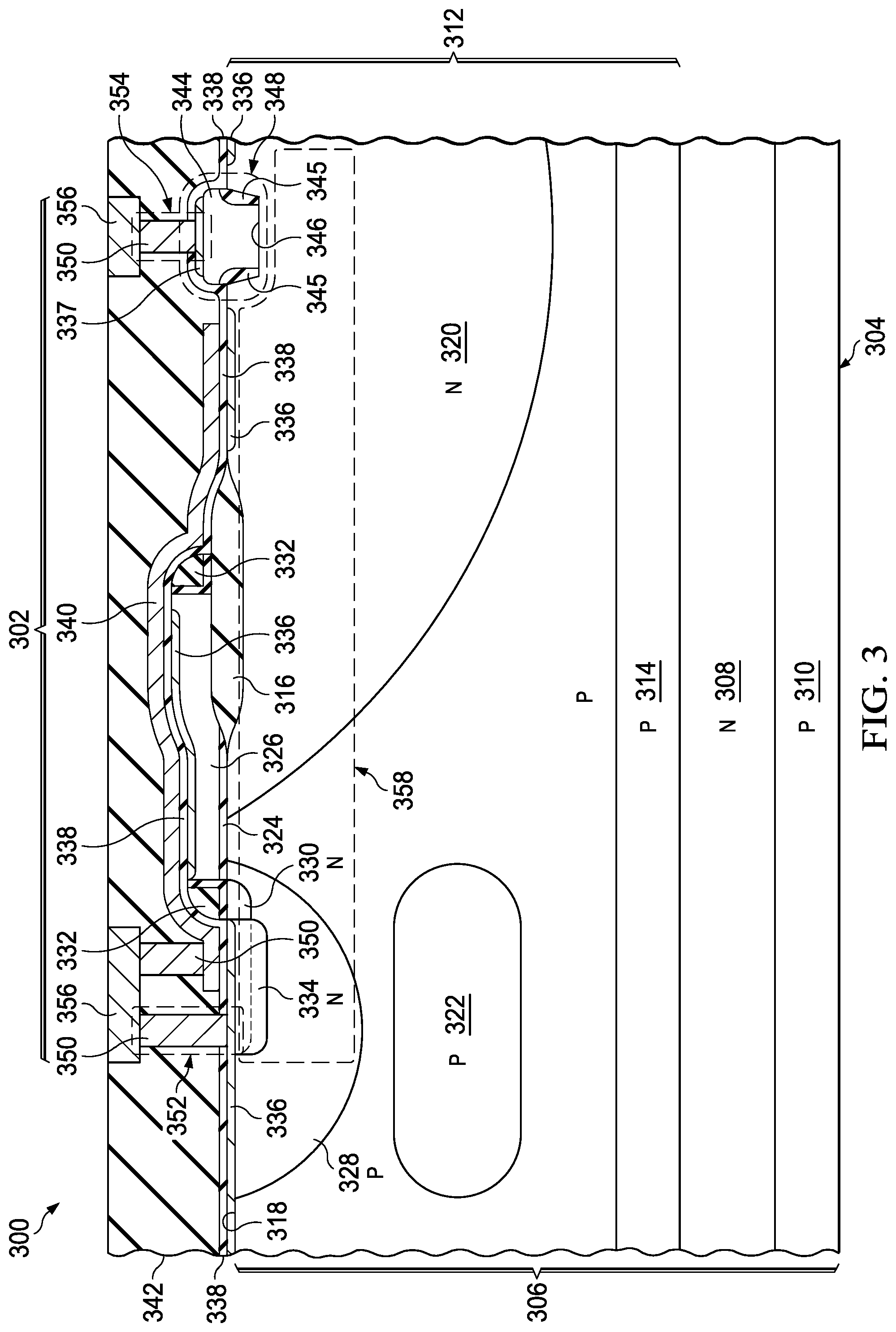 Patent US12317539 Figure 3 – Hybrid component with silicon and wide bandgap semiconductor material in silicon recess with nitride spacer