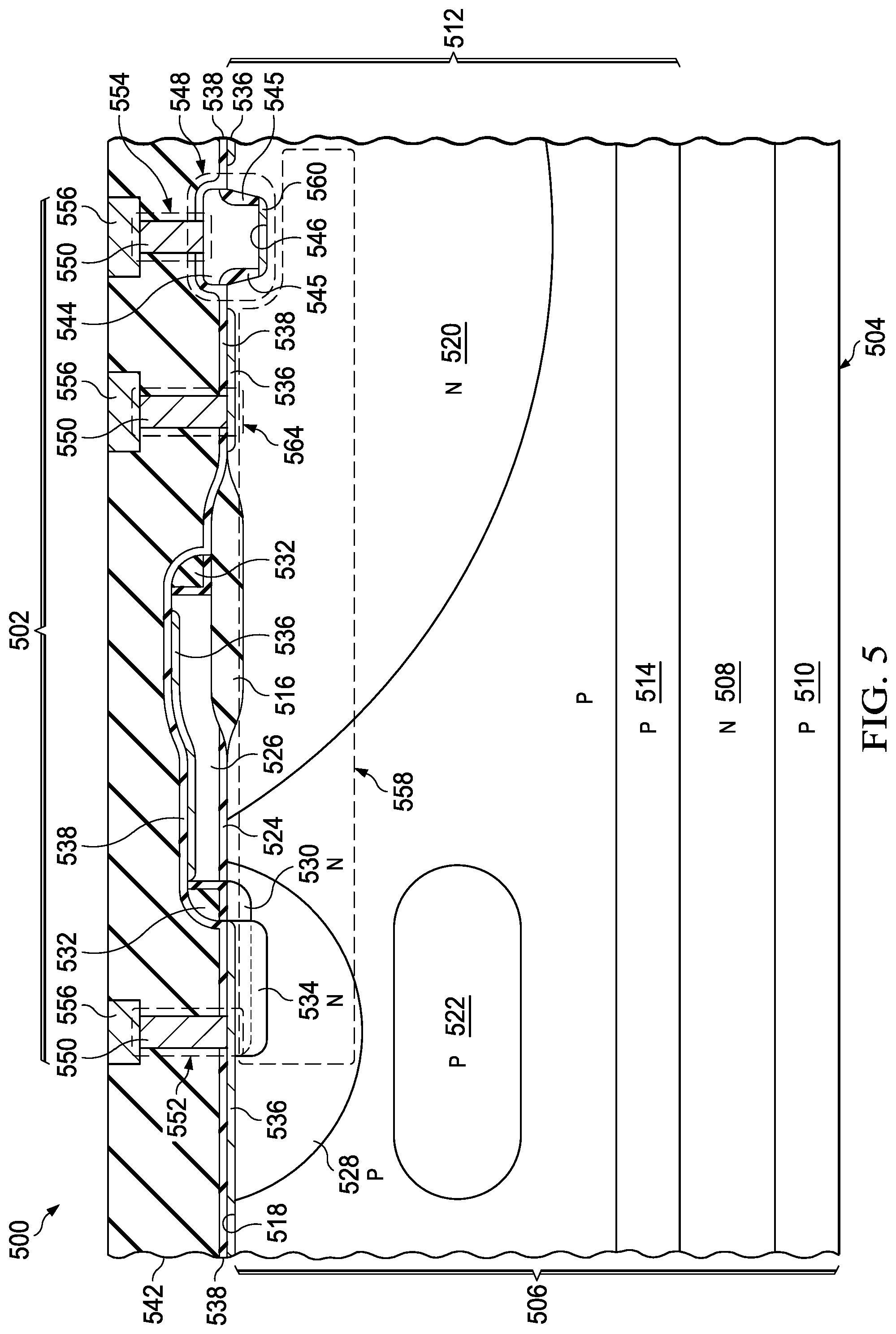 Patent US12317539 Figure 5 – Hybrid component with silicon and wide bandgap semiconductor material in silicon recess with nitride spacer