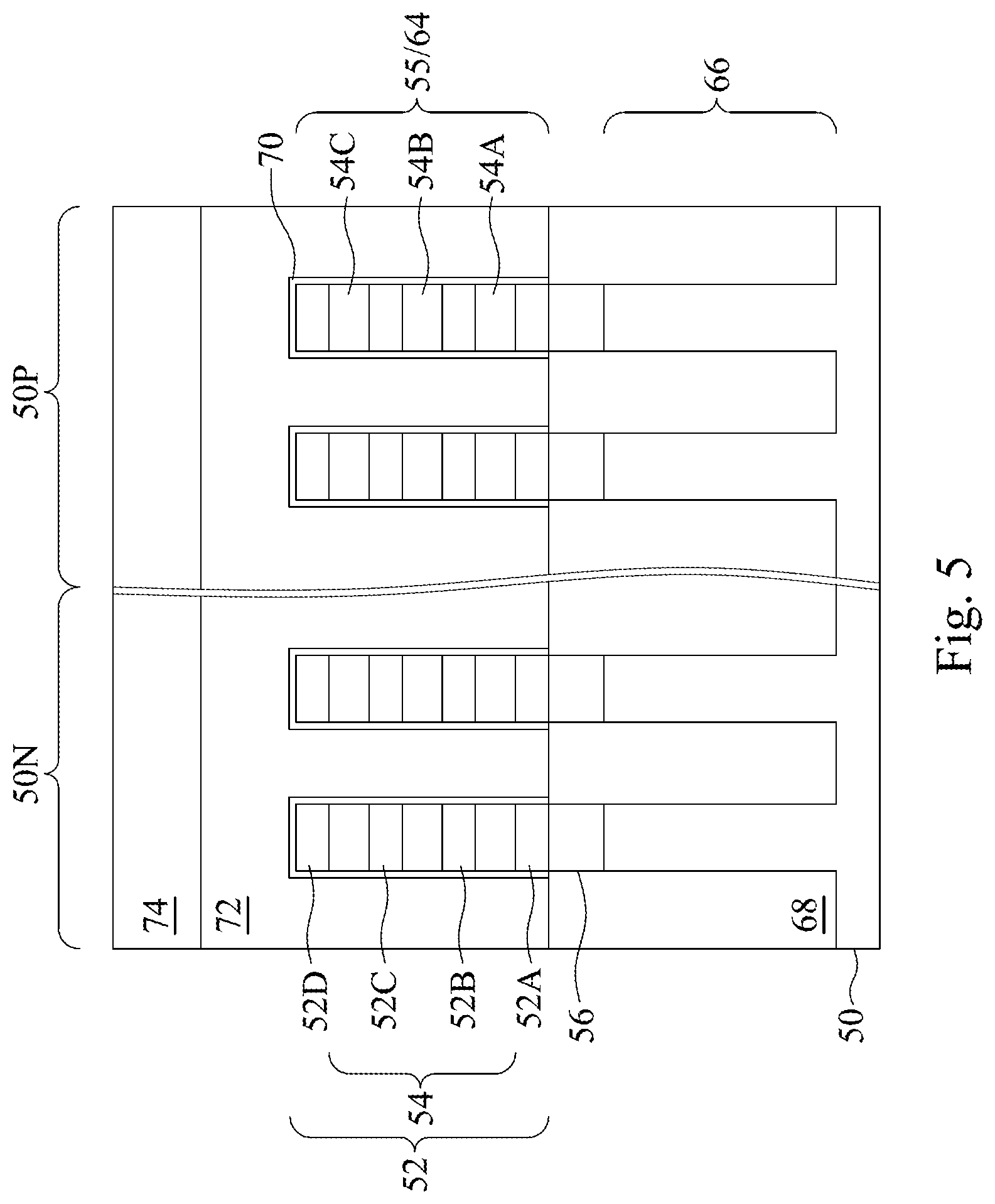 Patent US12317551 Figure 5 – Semiconductor devices including backside power rails and methods of manufacture