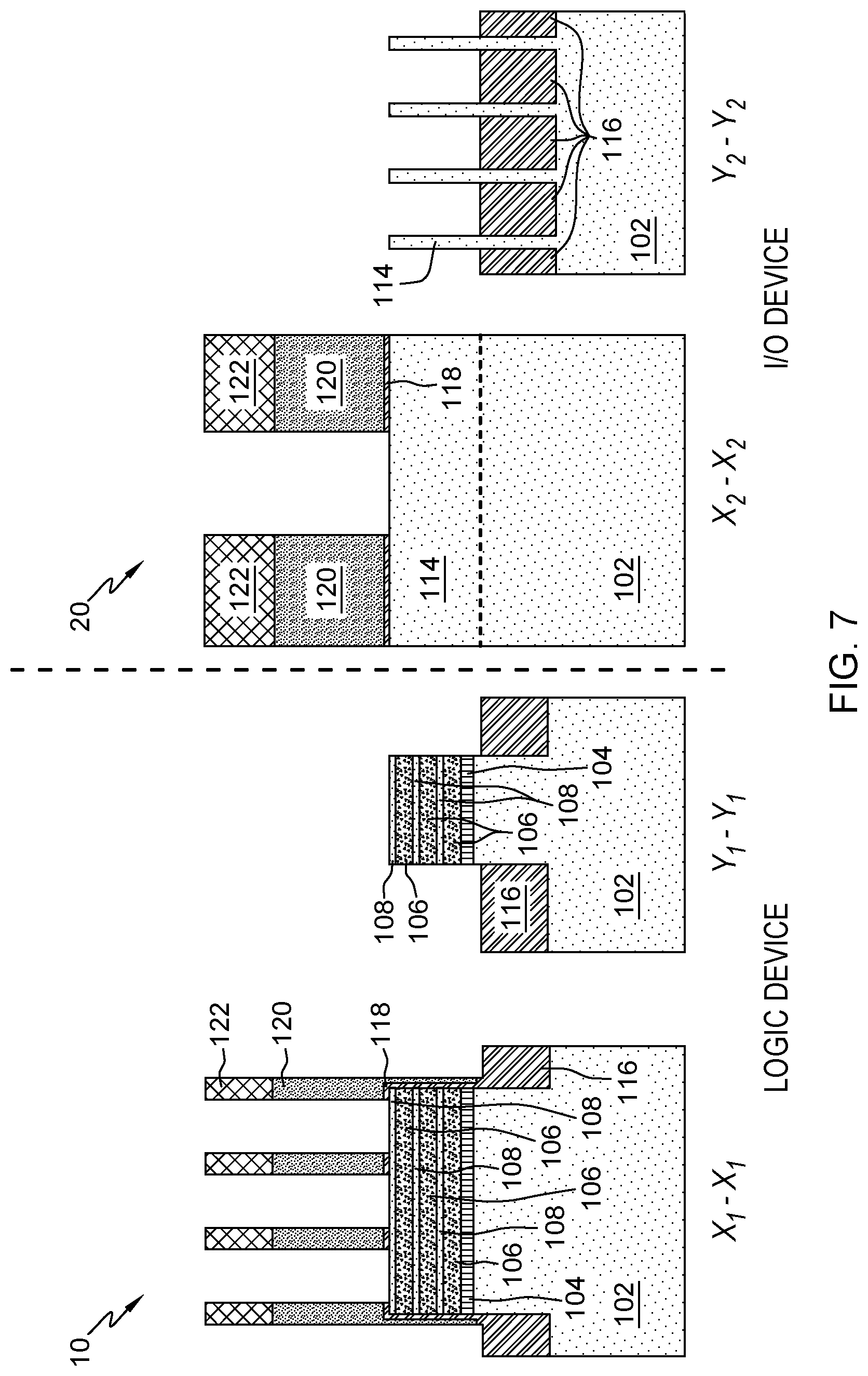 Patent US12317555 Figure 7 – Gate-all-around nanosheet field effect transistor integrated with fin field effect transistor