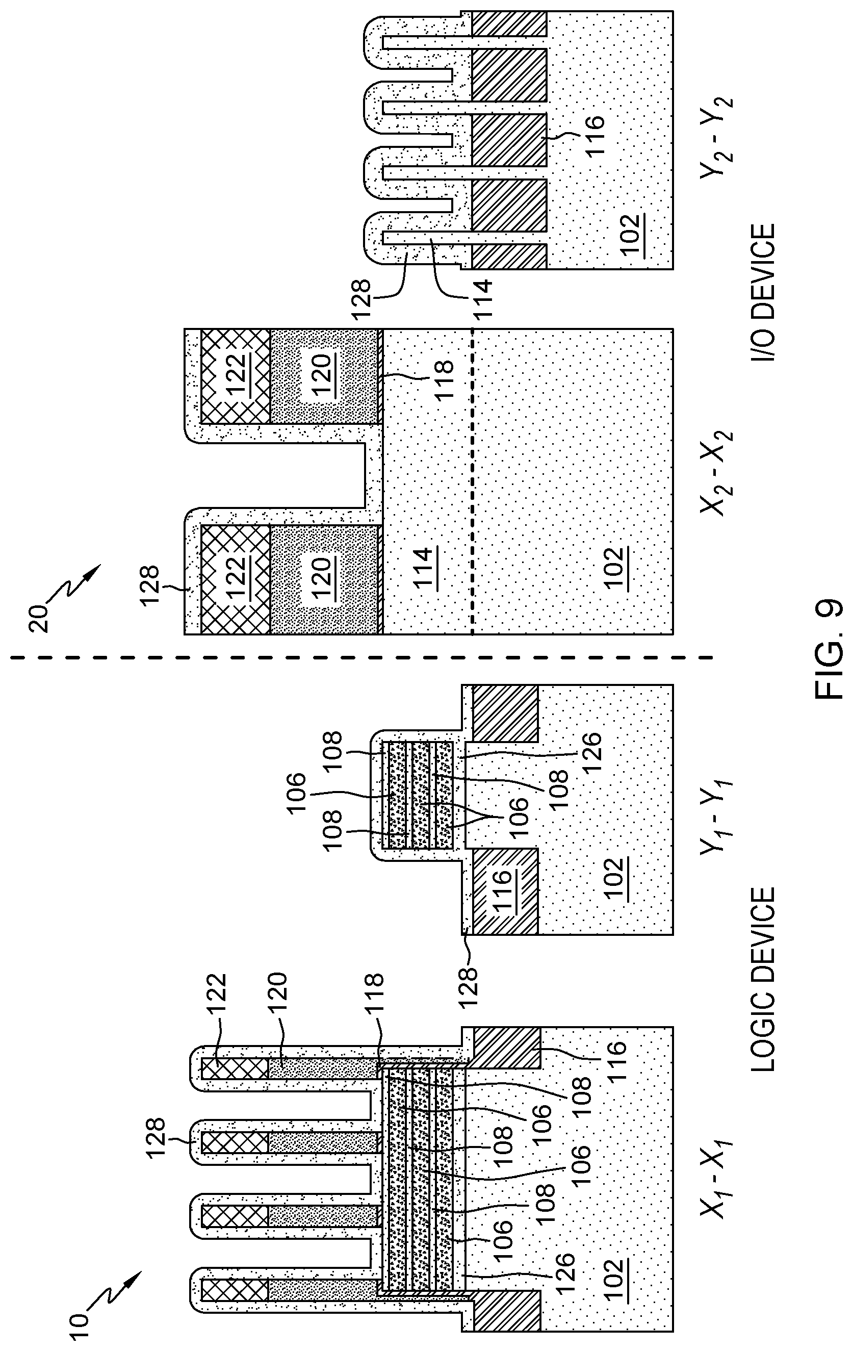 Patent US12317555 Figure 9 – Gate-all-around nanosheet field effect transistor integrated with fin field effect transistor