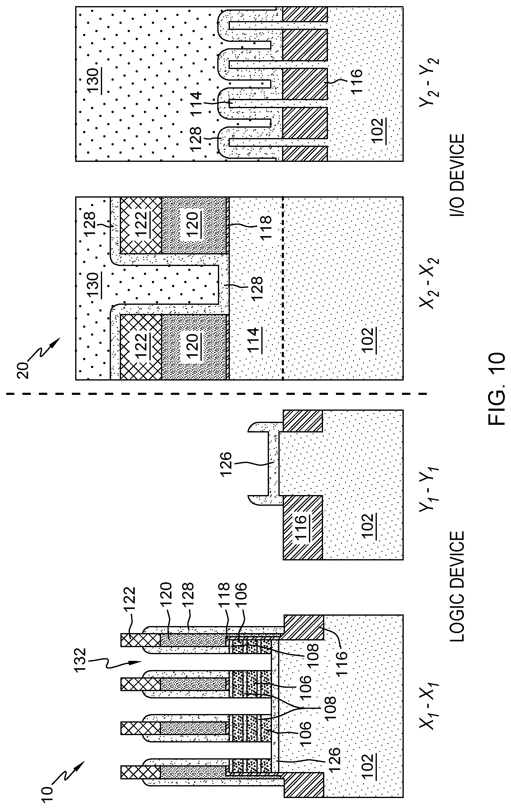 Patent US12317555 Figure 10 – Gate-all-around nanosheet field effect transistor integrated with fin field effect transistor