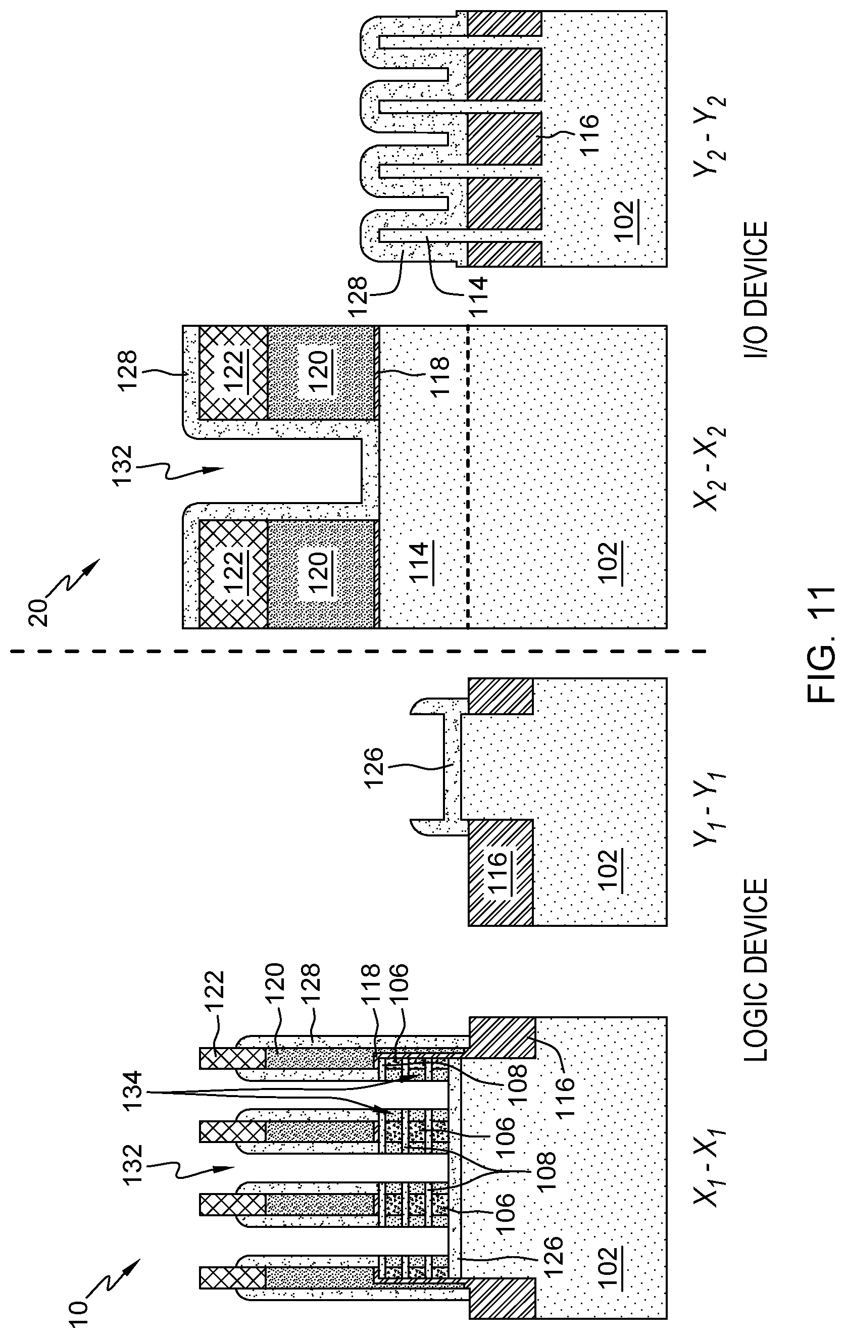 Patent US12317555 Figure 11 – Gate-all-around nanosheet field effect transistor integrated with fin field effect transistor