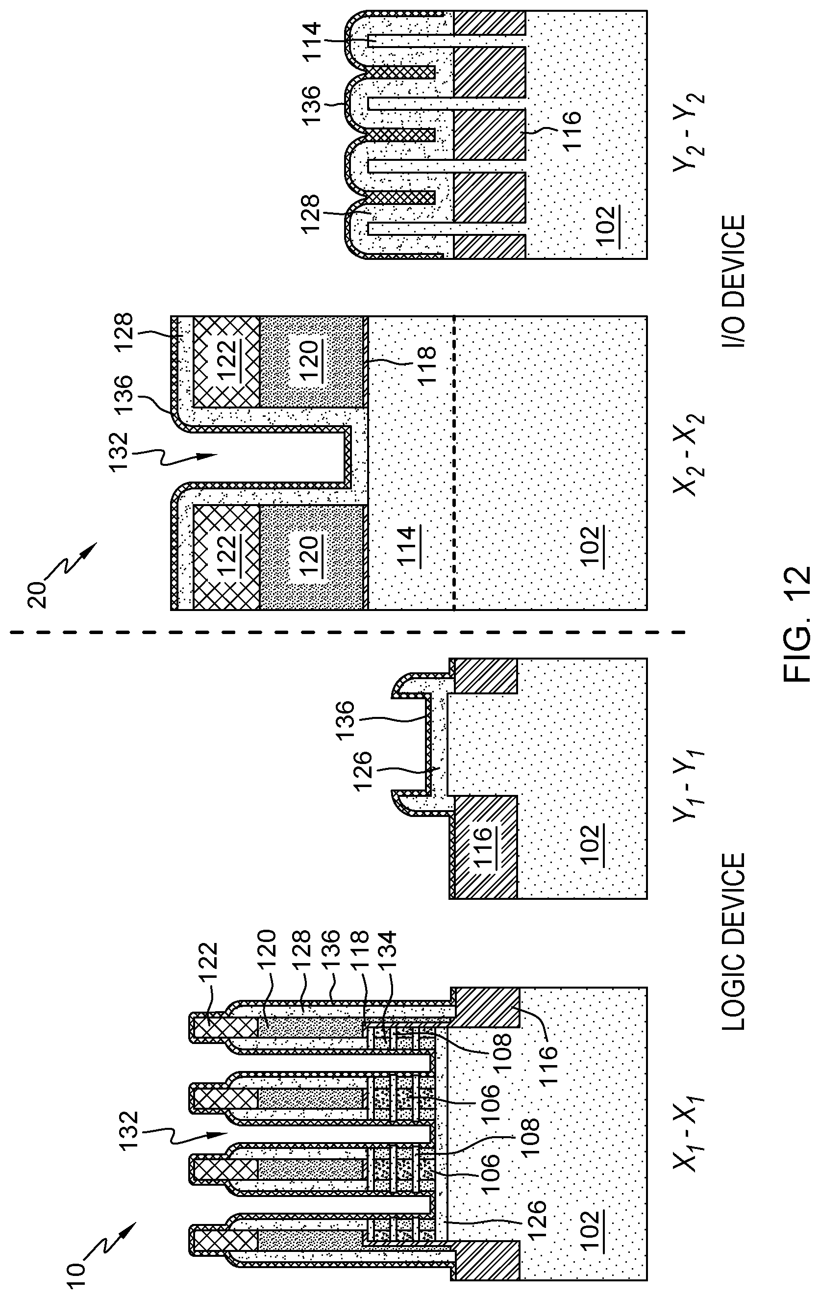 Patent US12317555 Figure 12 – Gate-all-around nanosheet field effect transistor integrated with fin field effect transistor