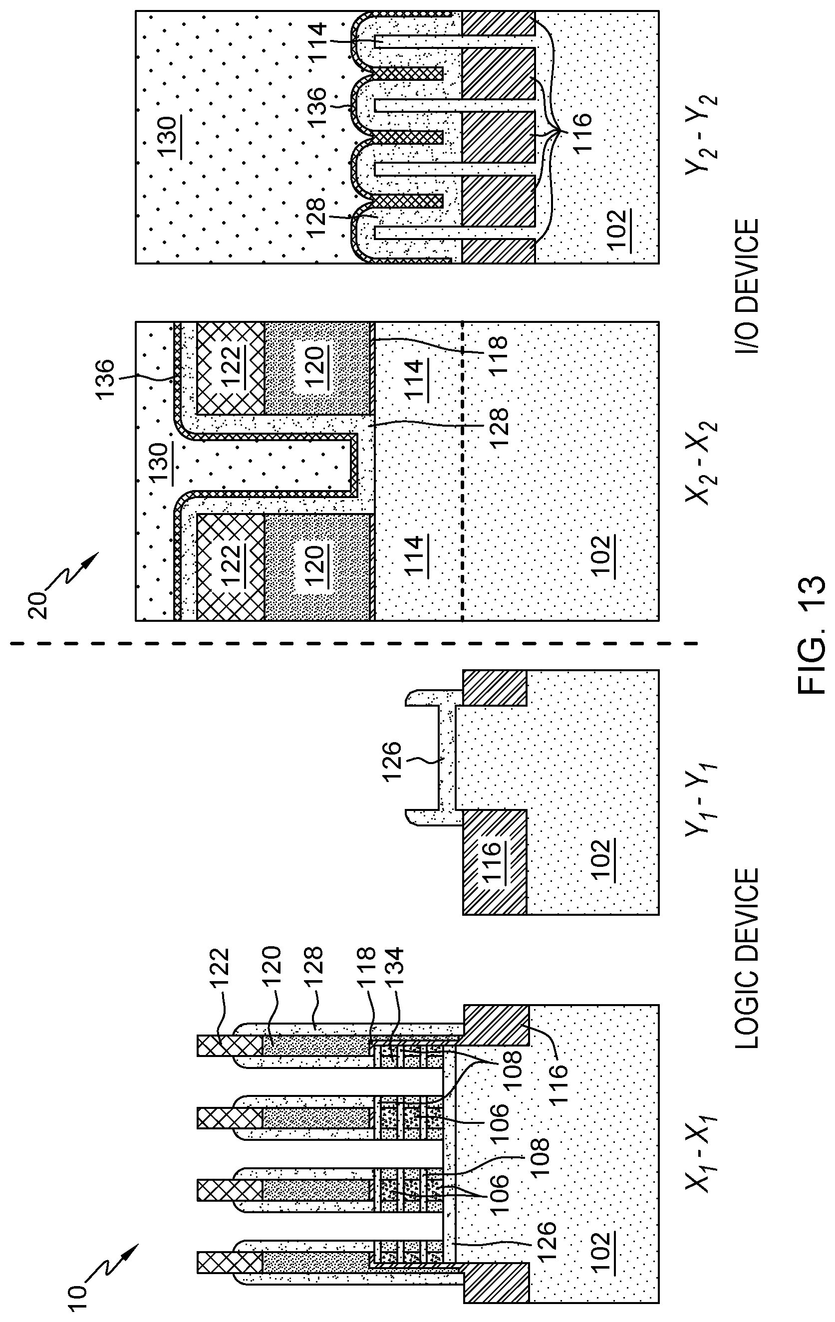 Patent US12317555 Figure 13 – Gate-all-around nanosheet field effect transistor integrated with fin field effect transistor