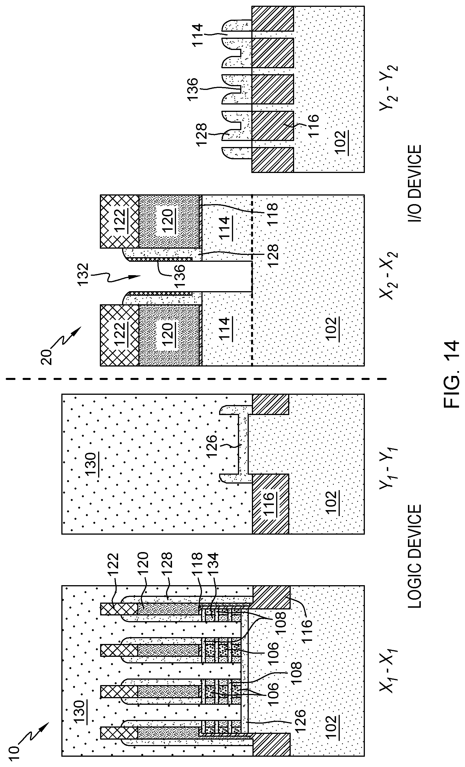 Patent US12317555 Figure 14 – Gate-all-around nanosheet field effect transistor integrated with fin field effect transistor