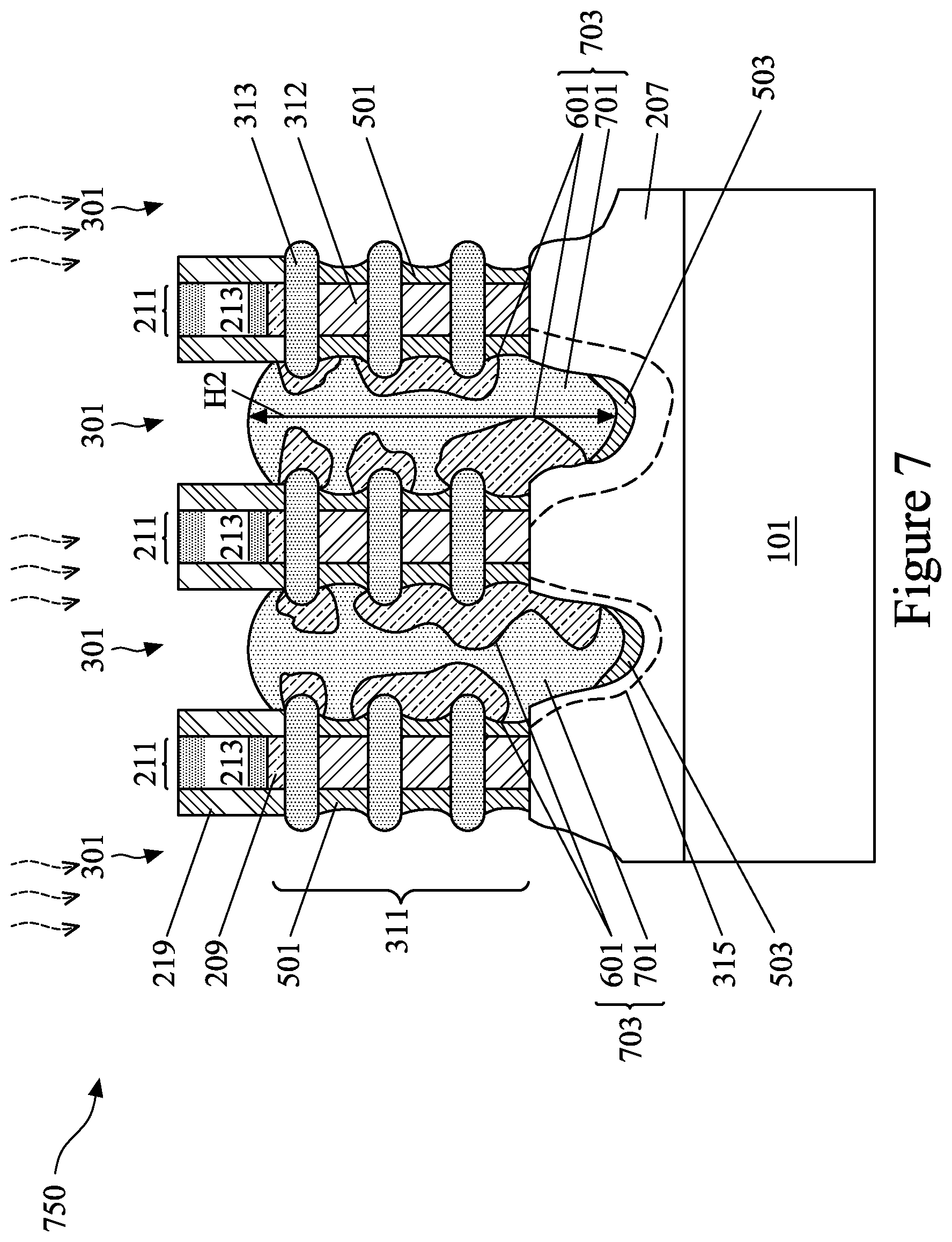 Patent US12317556 Figure 7 – Semiconductor devices and methods of manufacture