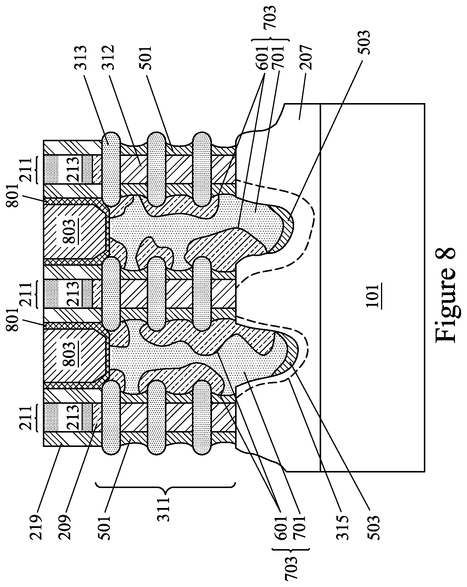 Patent US12317556 Figure 8 – Semiconductor devices and methods of manufacture