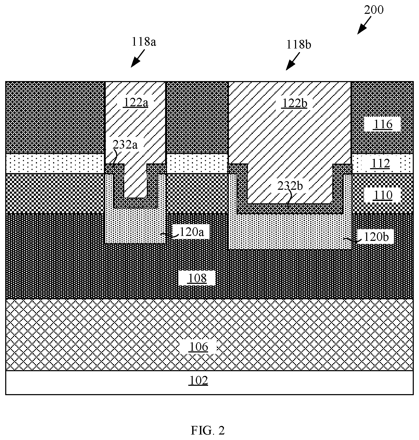 Patent US12317562 Figure 2 – High electron mobility transistors having barrier liners and integration schemes