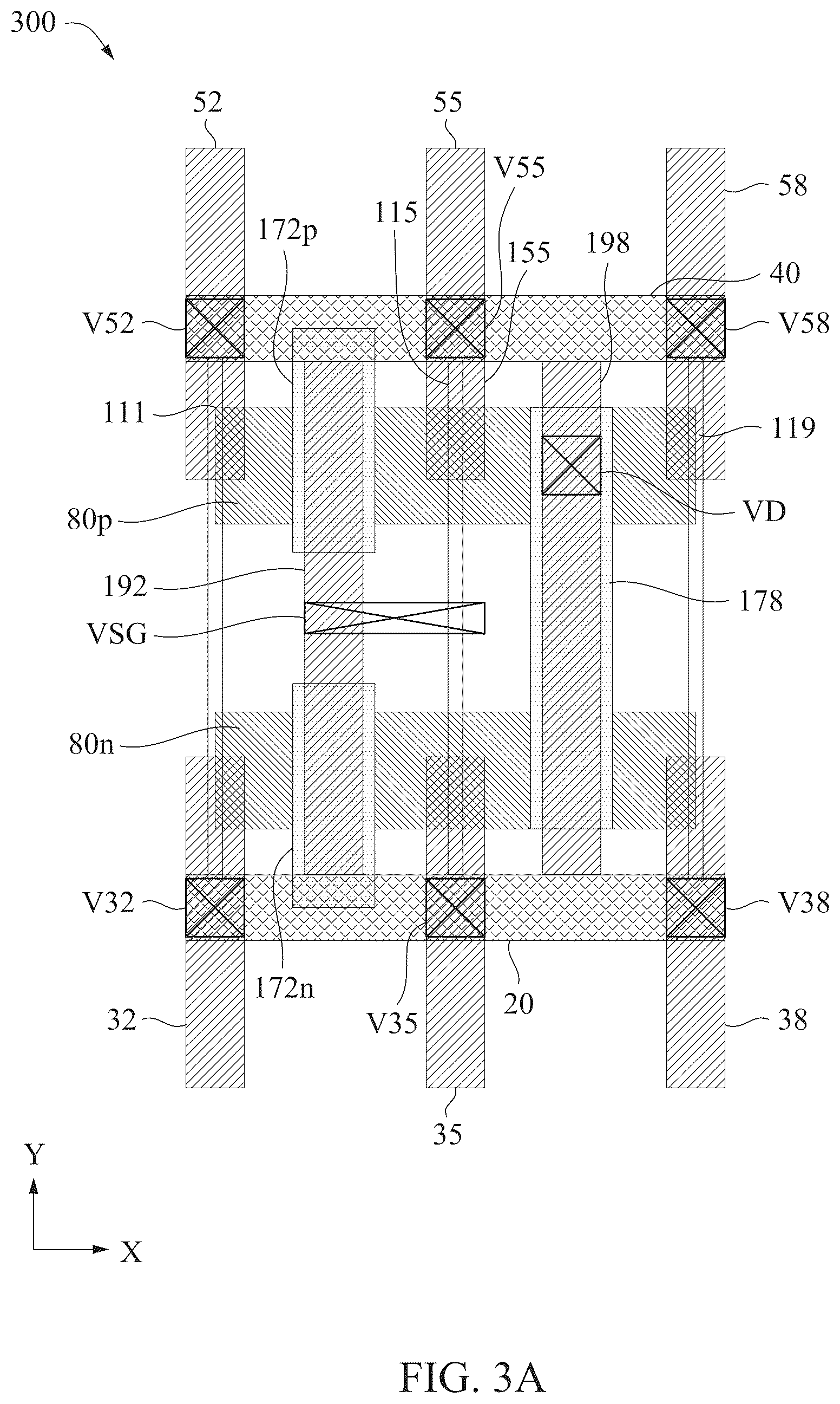 Patent US12317589 Figure 3 – Power rail and signal conducting line arrangement
