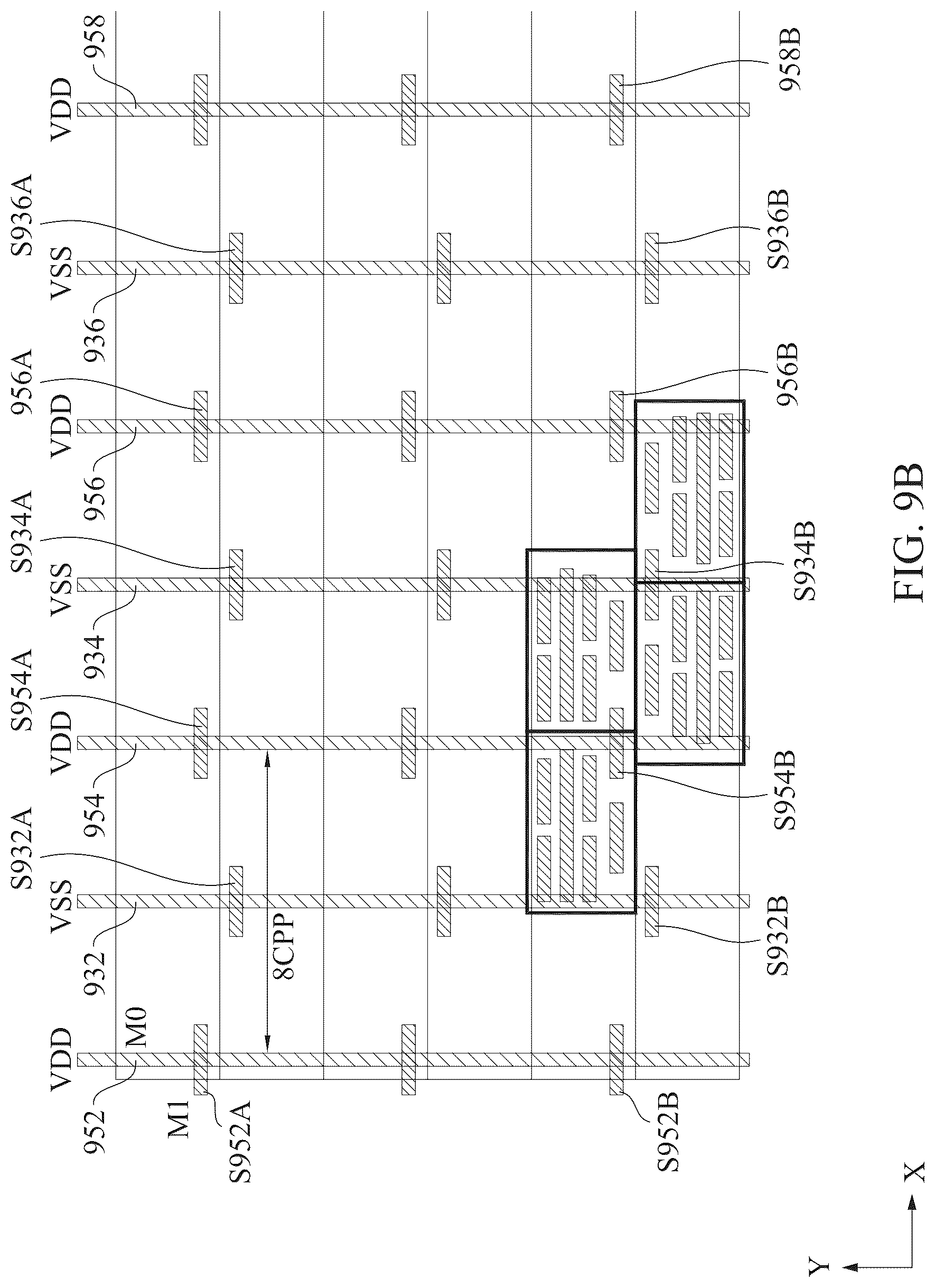 Patent US12317589 Figure 19 – Power rail and signal conducting line arrangement