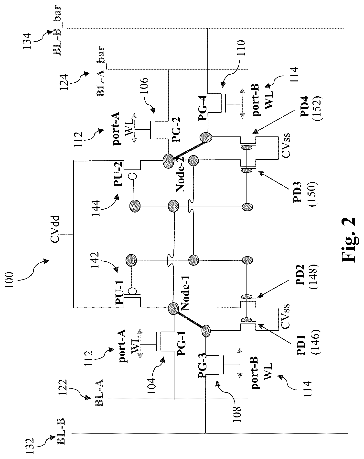 Patent US12317601 Figure 2 – Dual-port SRAM structure