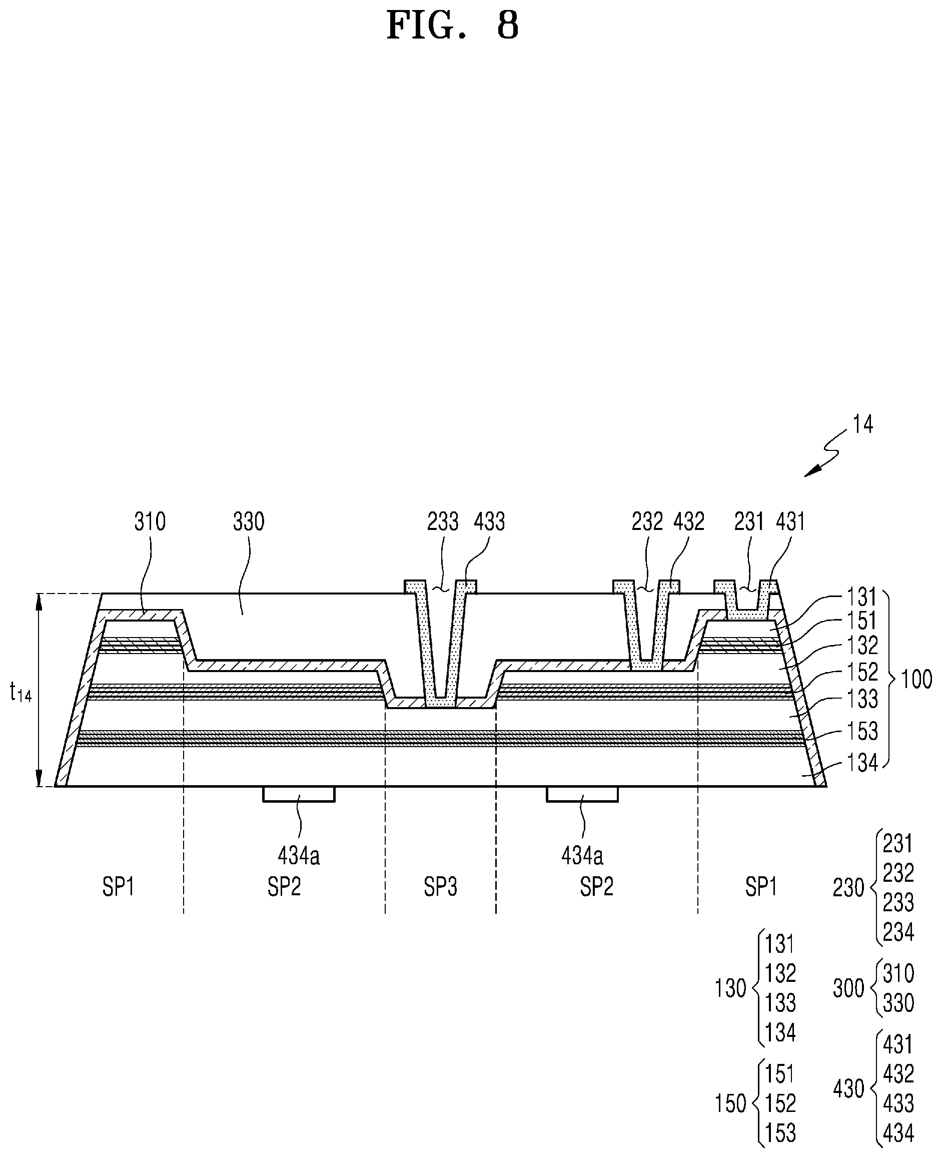 Patent US12317646 Figure 8 – Light-emitting device and display apparatus including the same