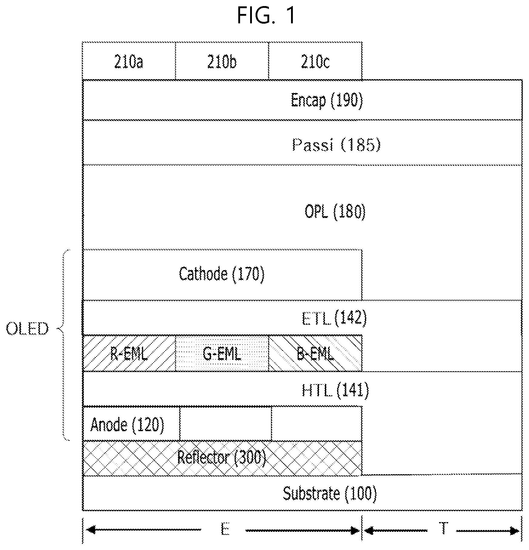 Patent US12317674 Figure 1 – Display device comprising optical compensation layer at light-emitting unit and transmissive unit