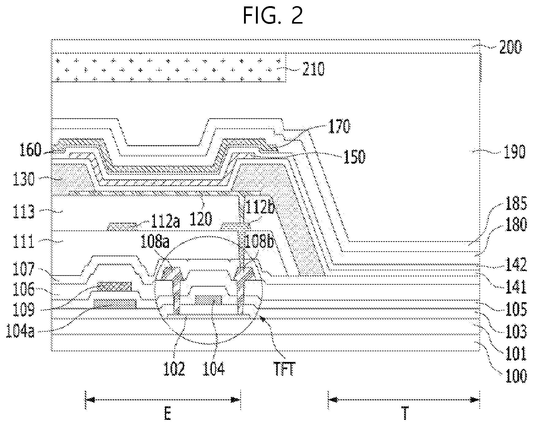 Patent US12317674 Figure 2 – Display device comprising optical compensation layer at light-emitting unit and transmissive unit