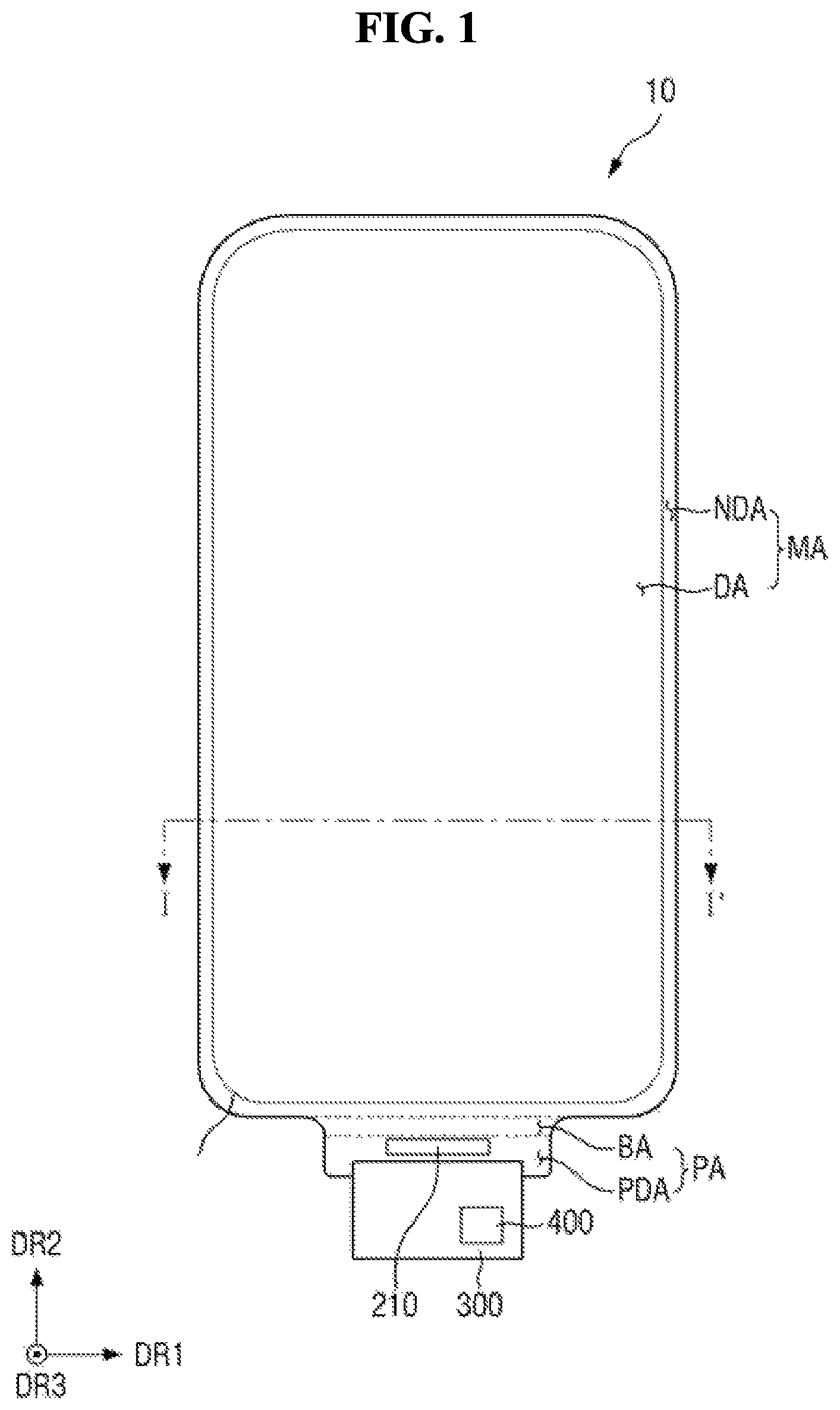 Patent US12317691 Figure 1 – Display device having organic planarization layer with valley and protrusion structures