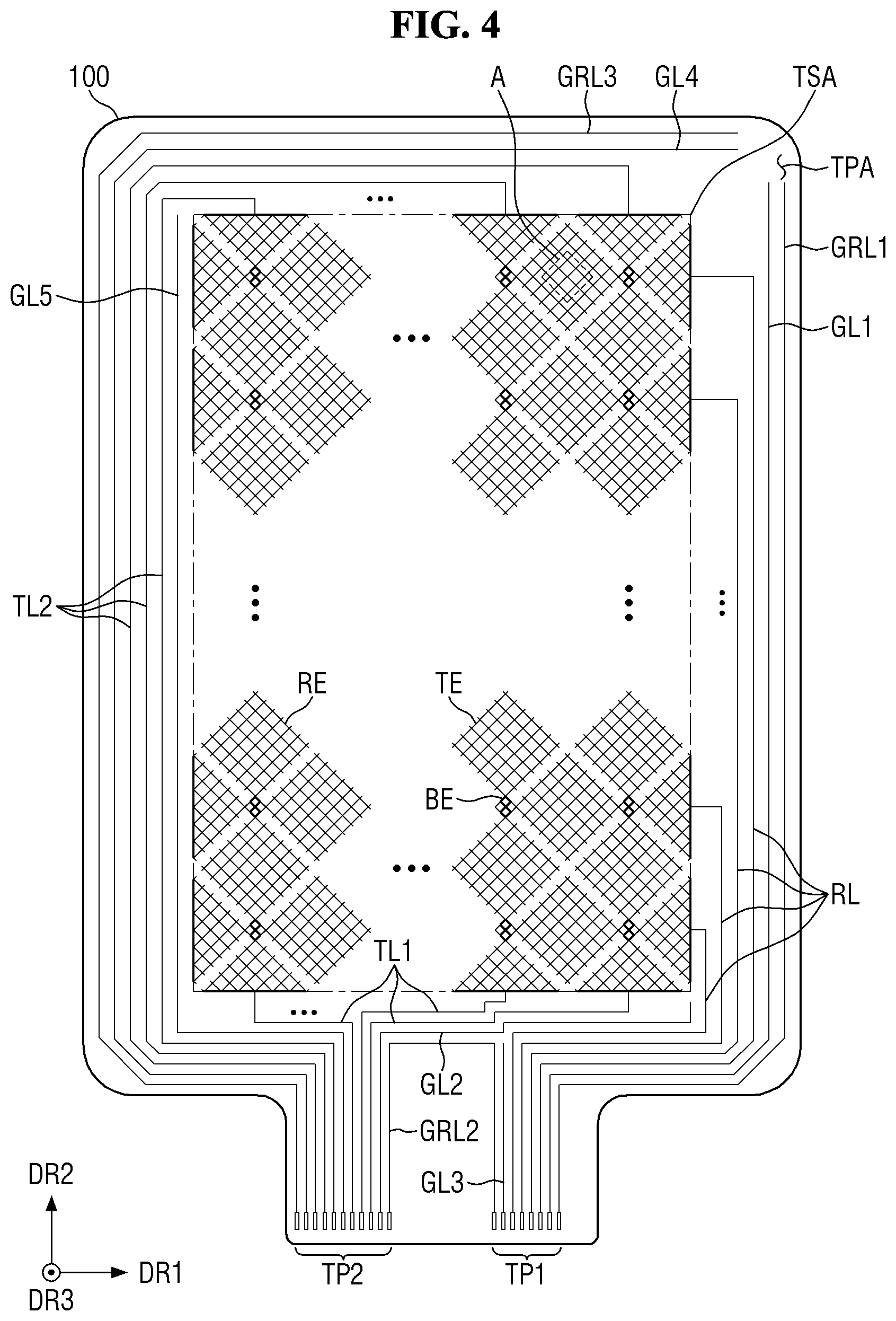 Patent US12317691 Figure 4 – Display device having organic planarization layer with valley and protrusion structures
