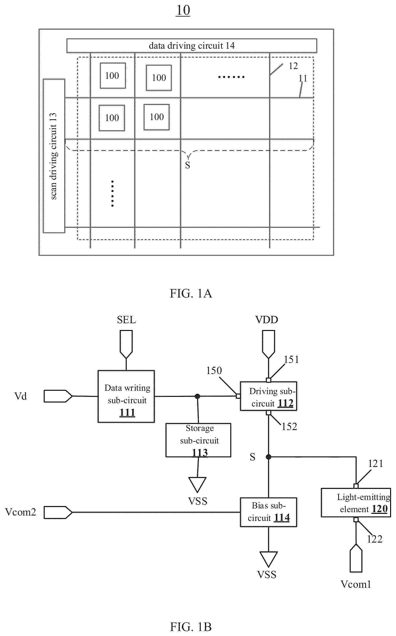 Patent US12317703 — Display substrate having connection electrode in a same layer with one capacitor electrode and electrically connecting the other capacitor electrode to data writing sub-circuit, and display device — Figure 1