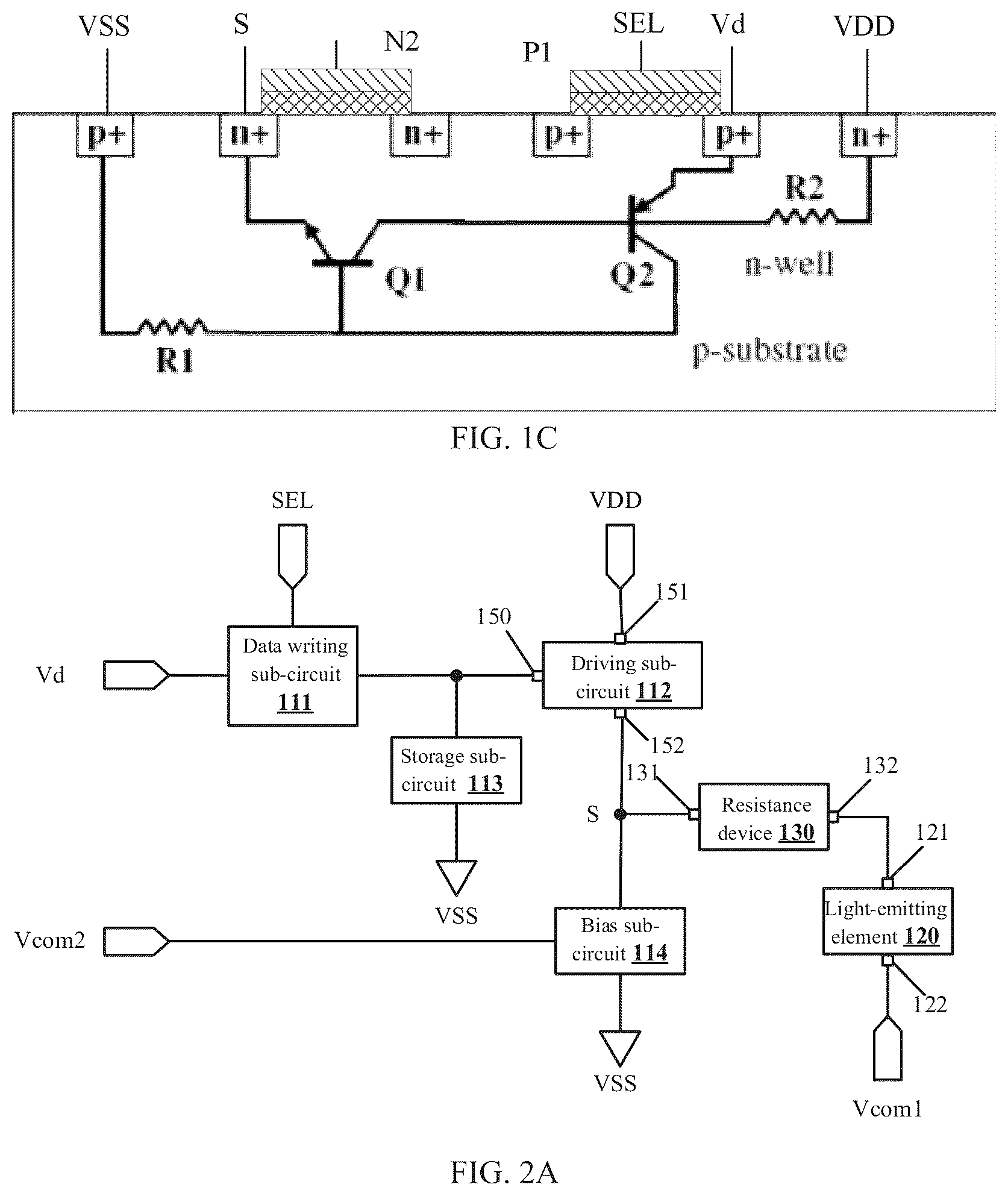 Patent US12317703 Figure 2 – Display substrate having connection electrode in a same layer with one capacitor electrode and electrically connecting the other capacitor electrode to data writing sub-circuit, and display device