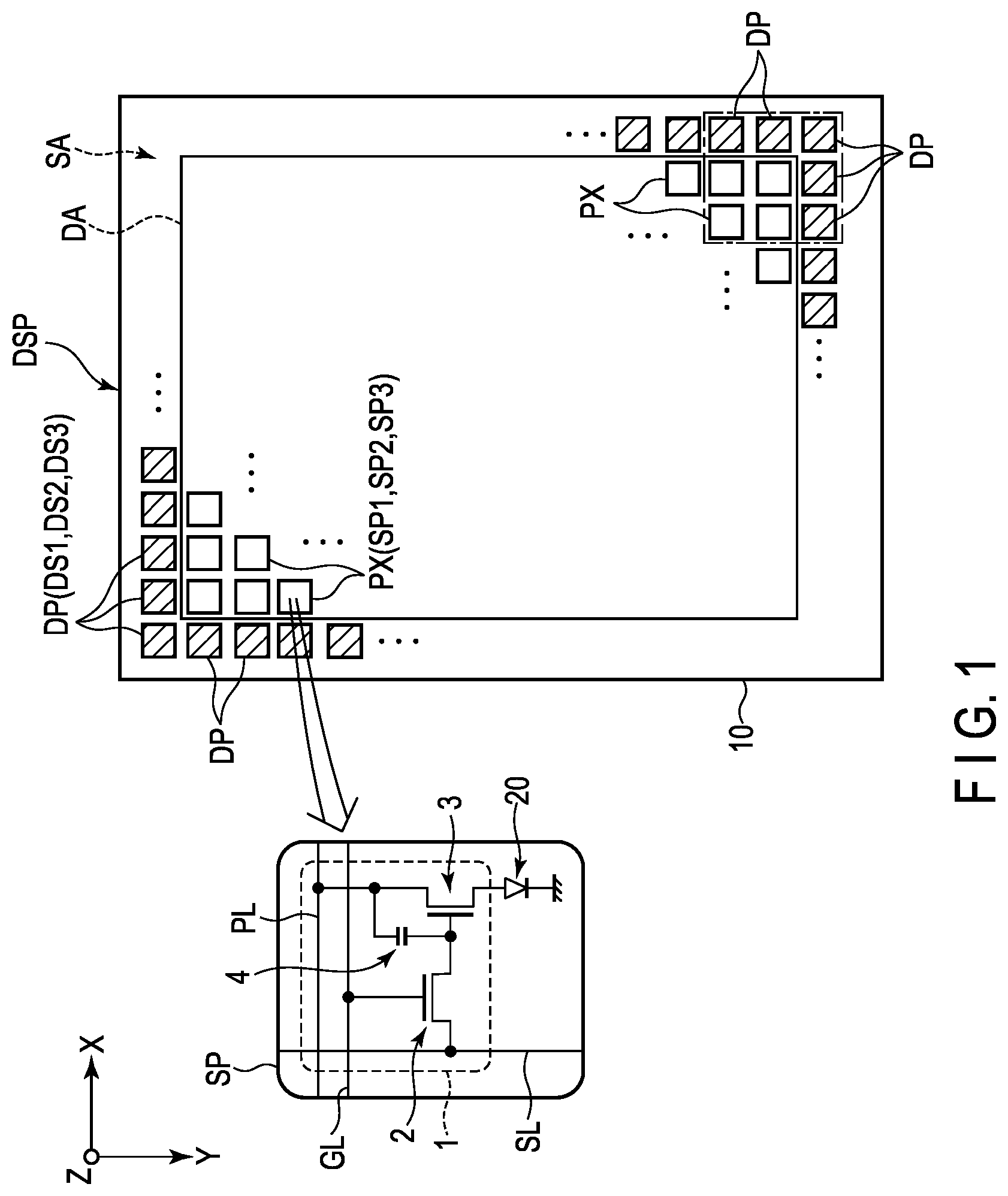 Patent US12317731 — Display device with dummy pixel located in peripheral area — Figure 1