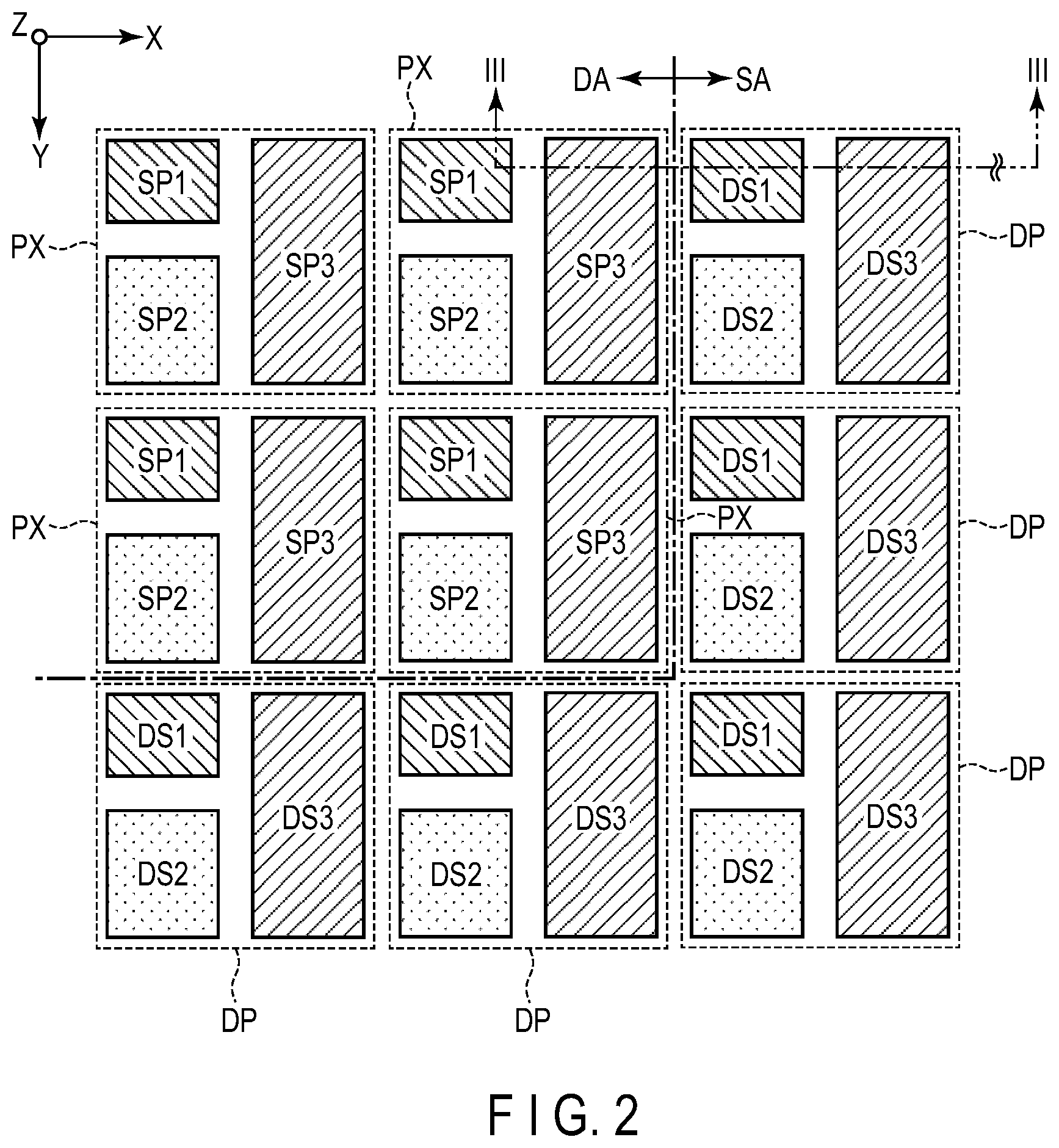 Patent US12317731 Figure 2 – Display device with dummy pixel located in peripheral area