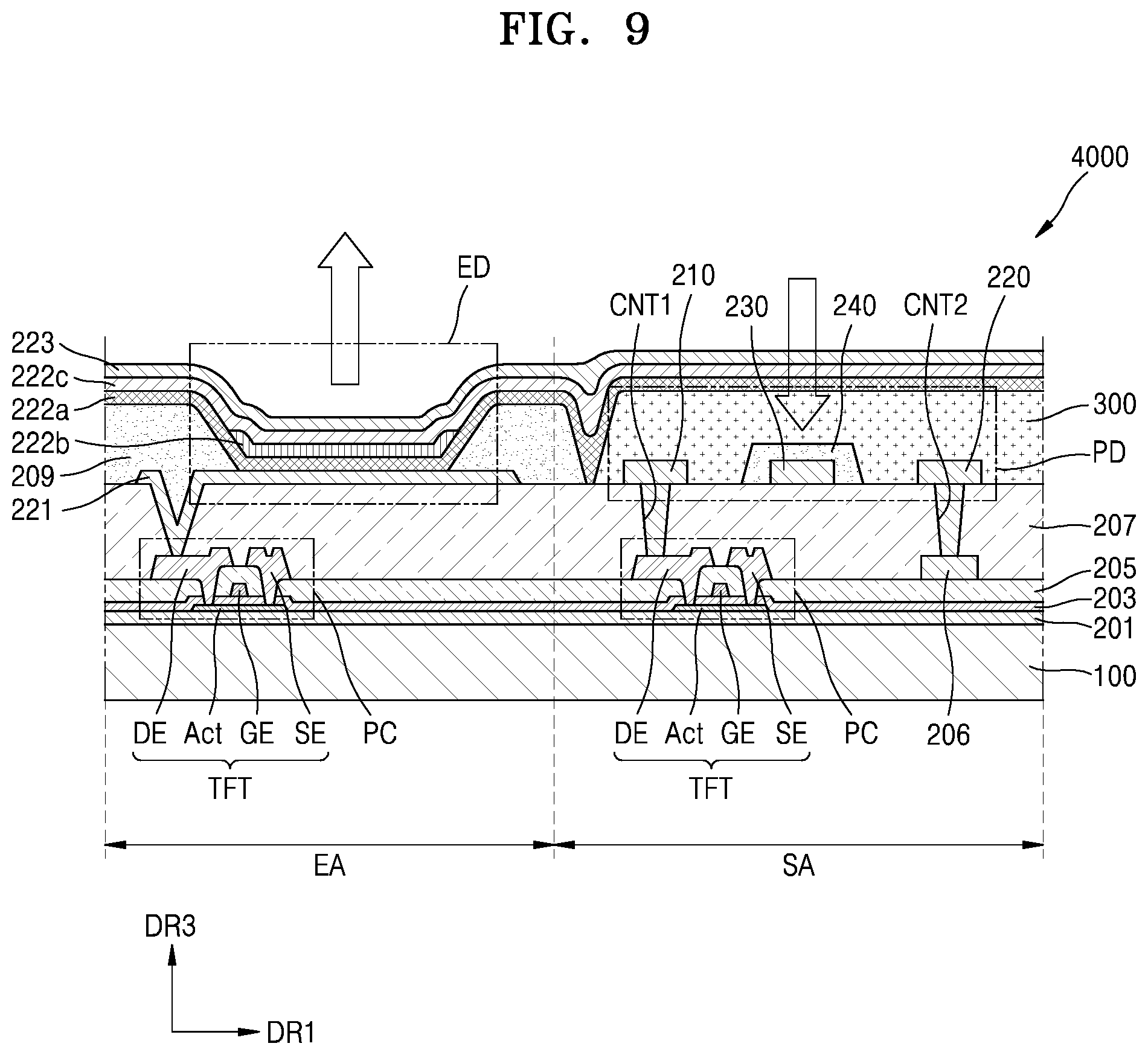 Patent US12317732 Figure 9 – Organic photodetector and electronic device including the same