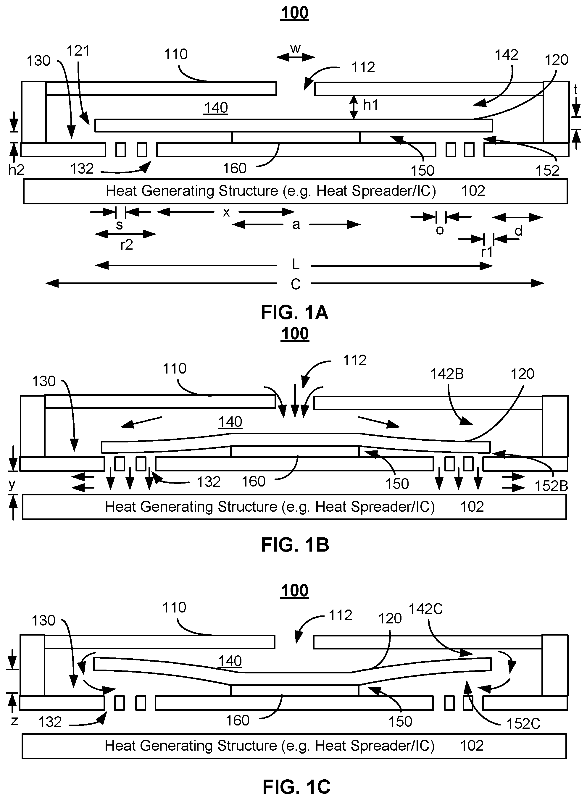 Patent US12317749 Figure 1 – Actuator designs for MEMS-based active cooling