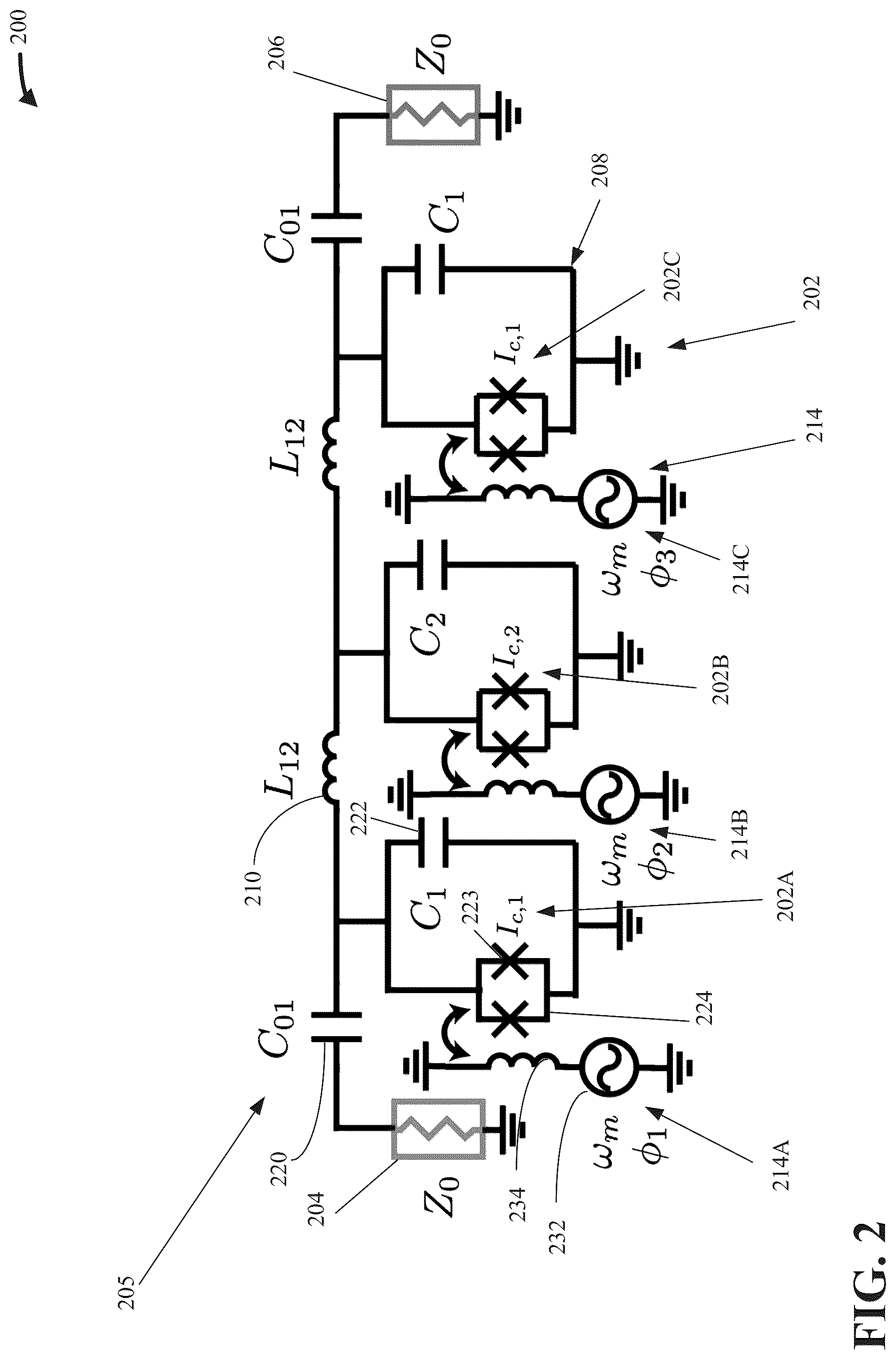 Patent US12317755 Figure 2 – Quantum circuit with Josephson multipole isolator