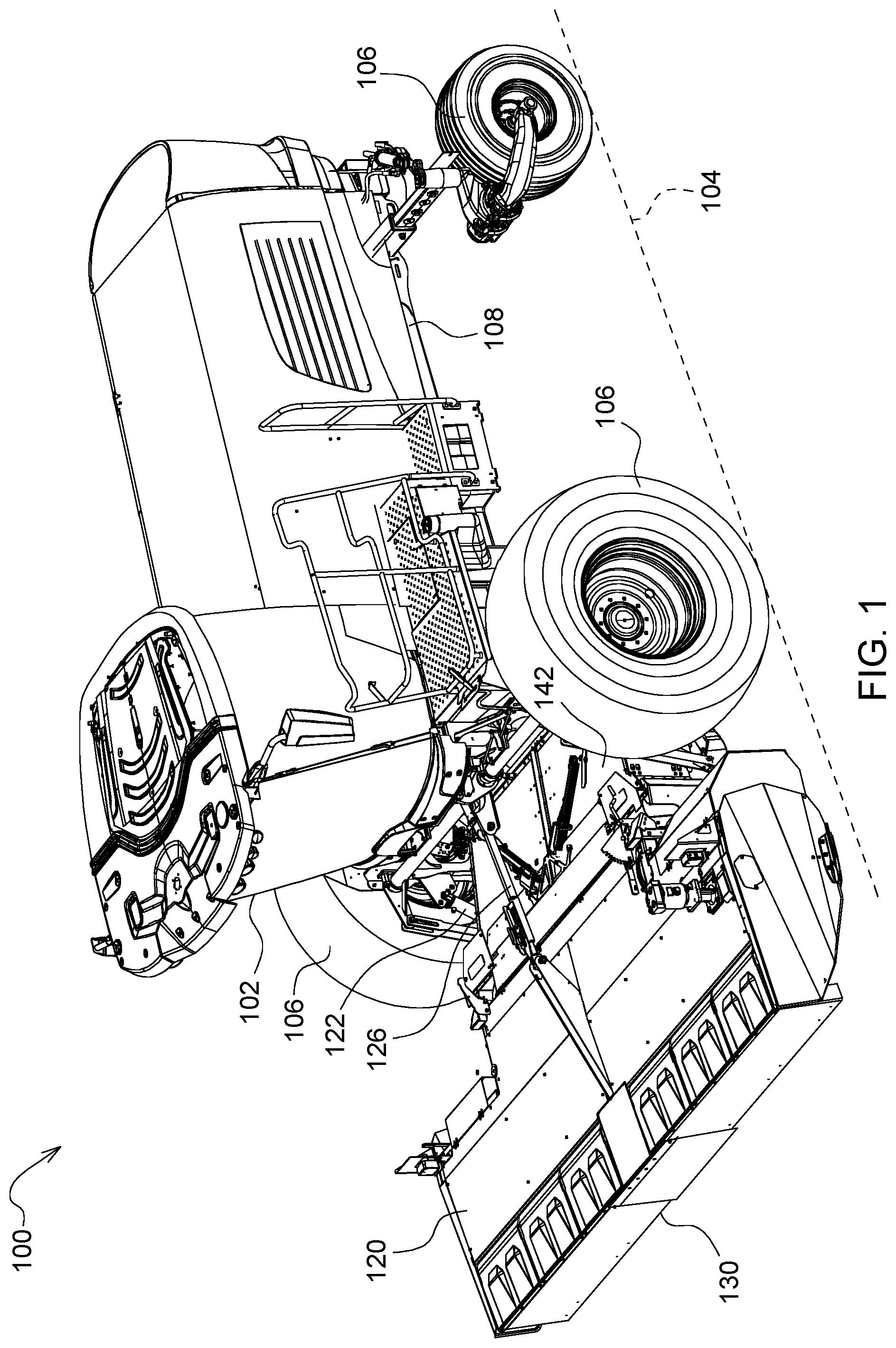 Patent US12317773 Figure 1 – Self-propelled agricultural harvester machine and header assembly control system