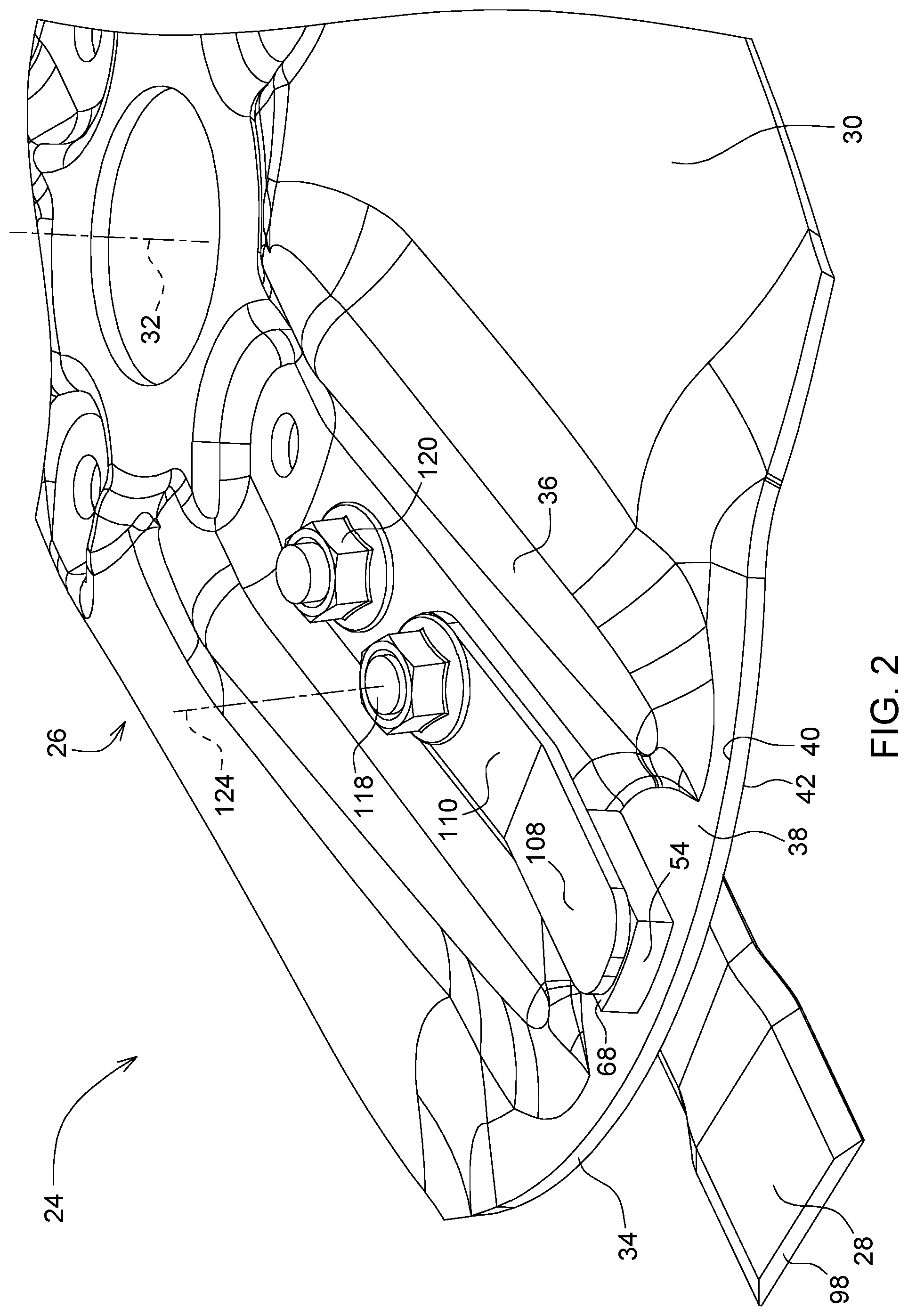 Patent US12317775 Figure 2 – Rotary mower system and method of attaching a knife to a mower disc thereof