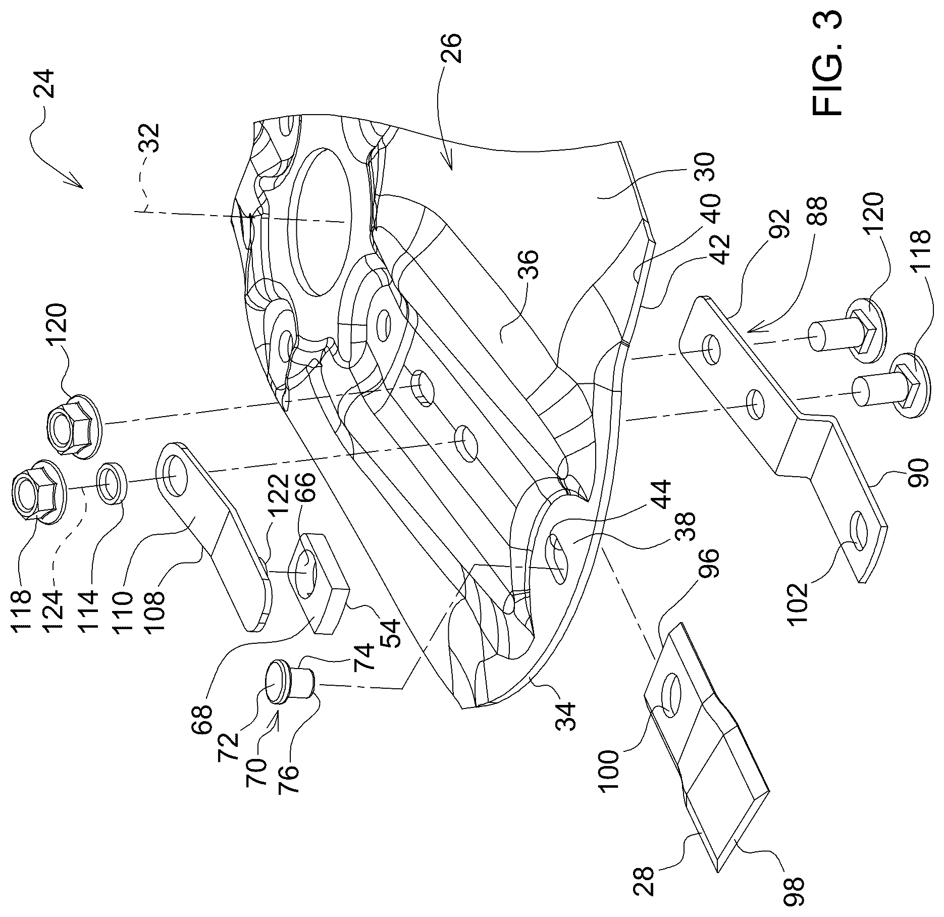 Patent US12317775 Figure 3 – Rotary mower system and method of attaching a knife to a mower disc thereof
