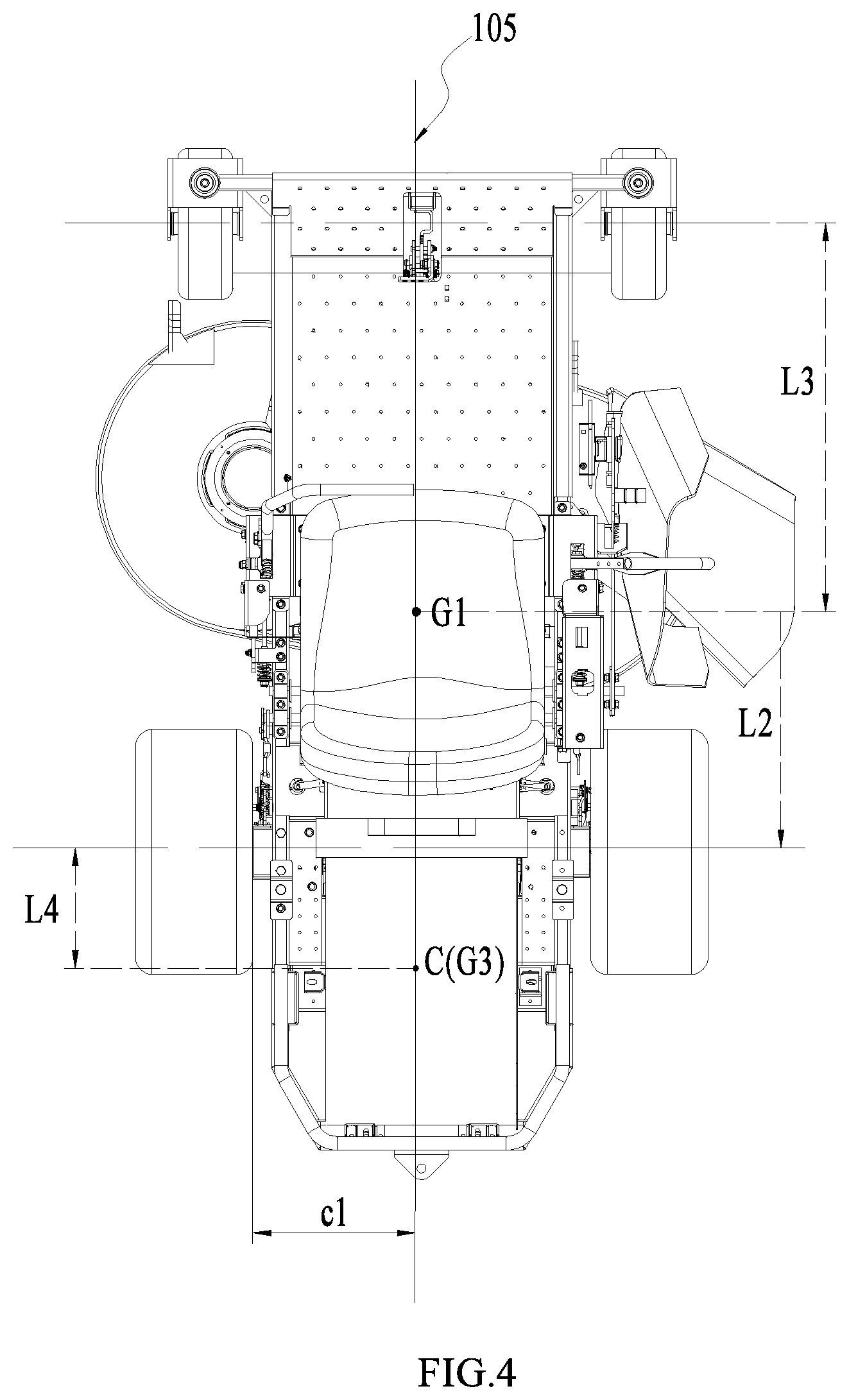 Patent US12317778 Figure 4 – Electric riding lawn mower