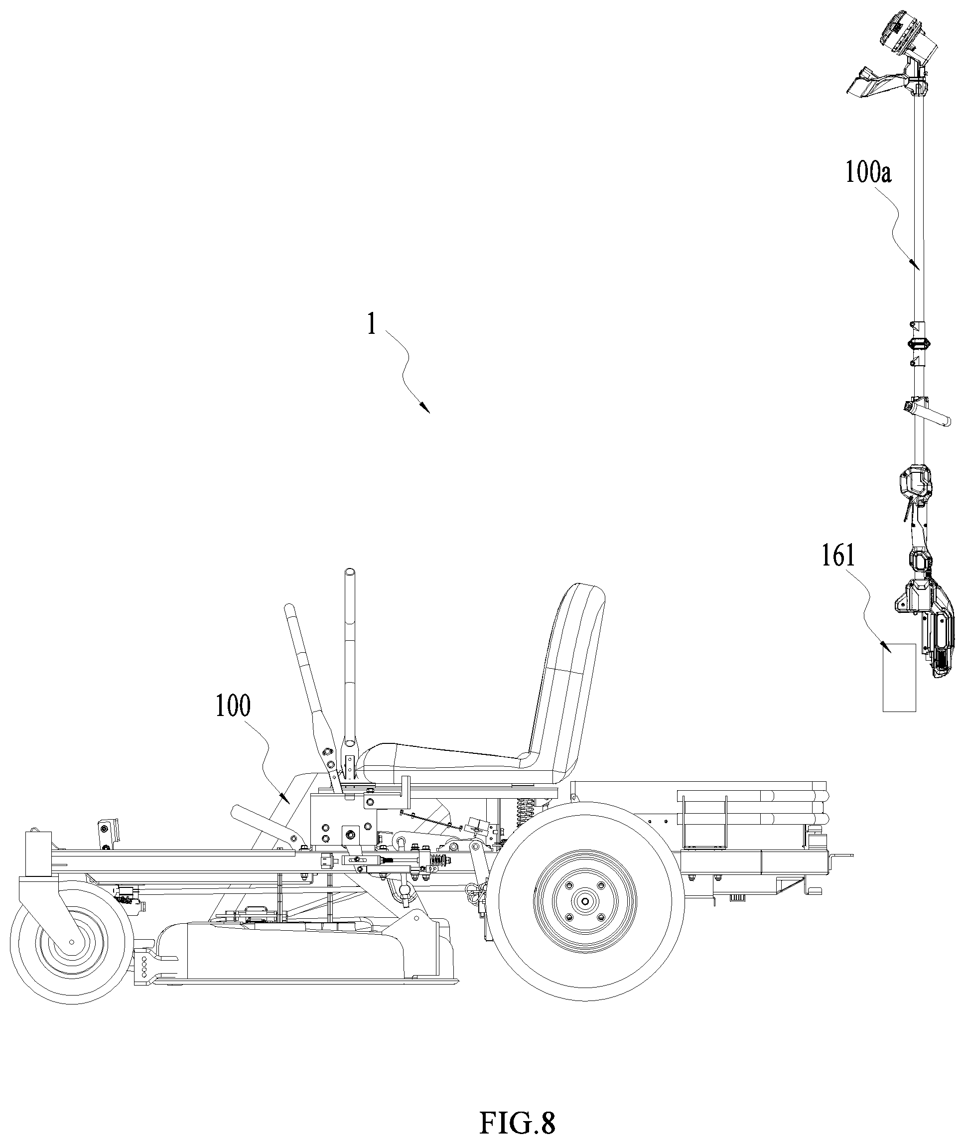 Patent US12317778 Figure 8 – Electric riding lawn mower