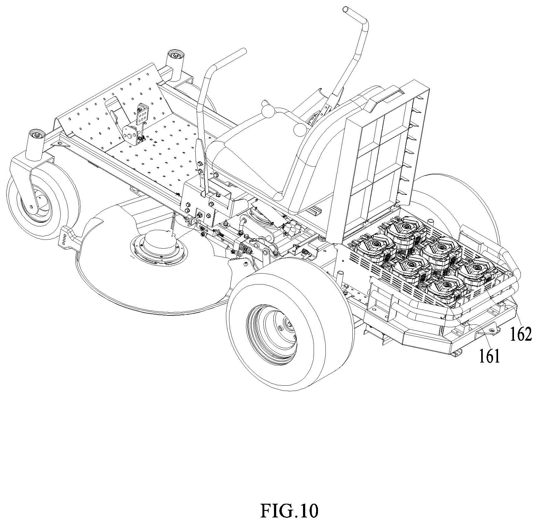 Patent US12317778 Figure 10 – Electric riding lawn mower