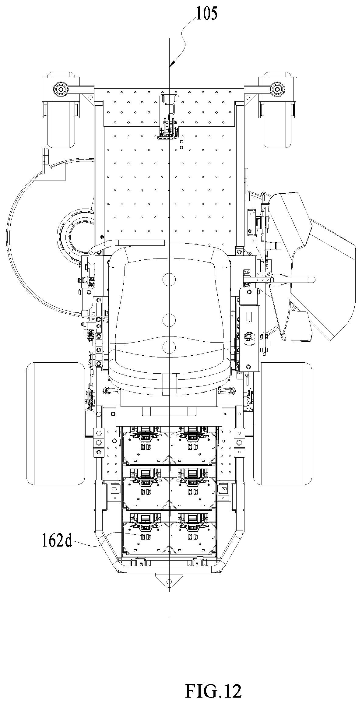 Patent US12317778 Figure 12 – Electric riding lawn mower