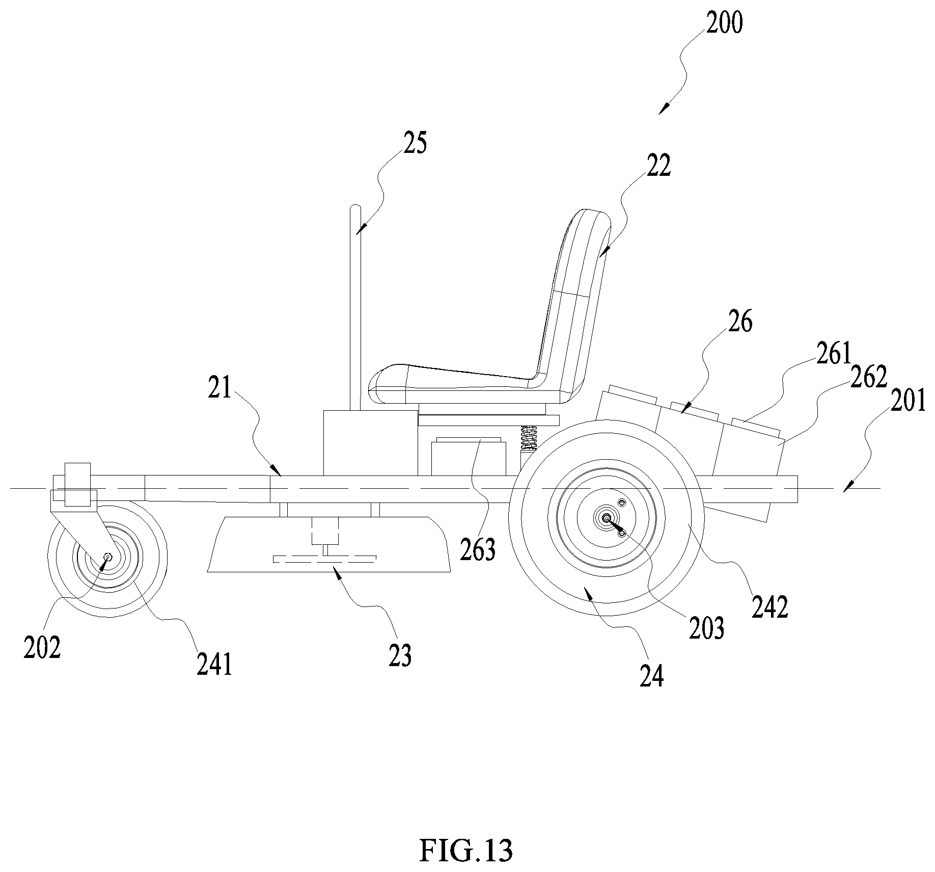 Patent US12317778 Figure 13 – Electric riding lawn mower