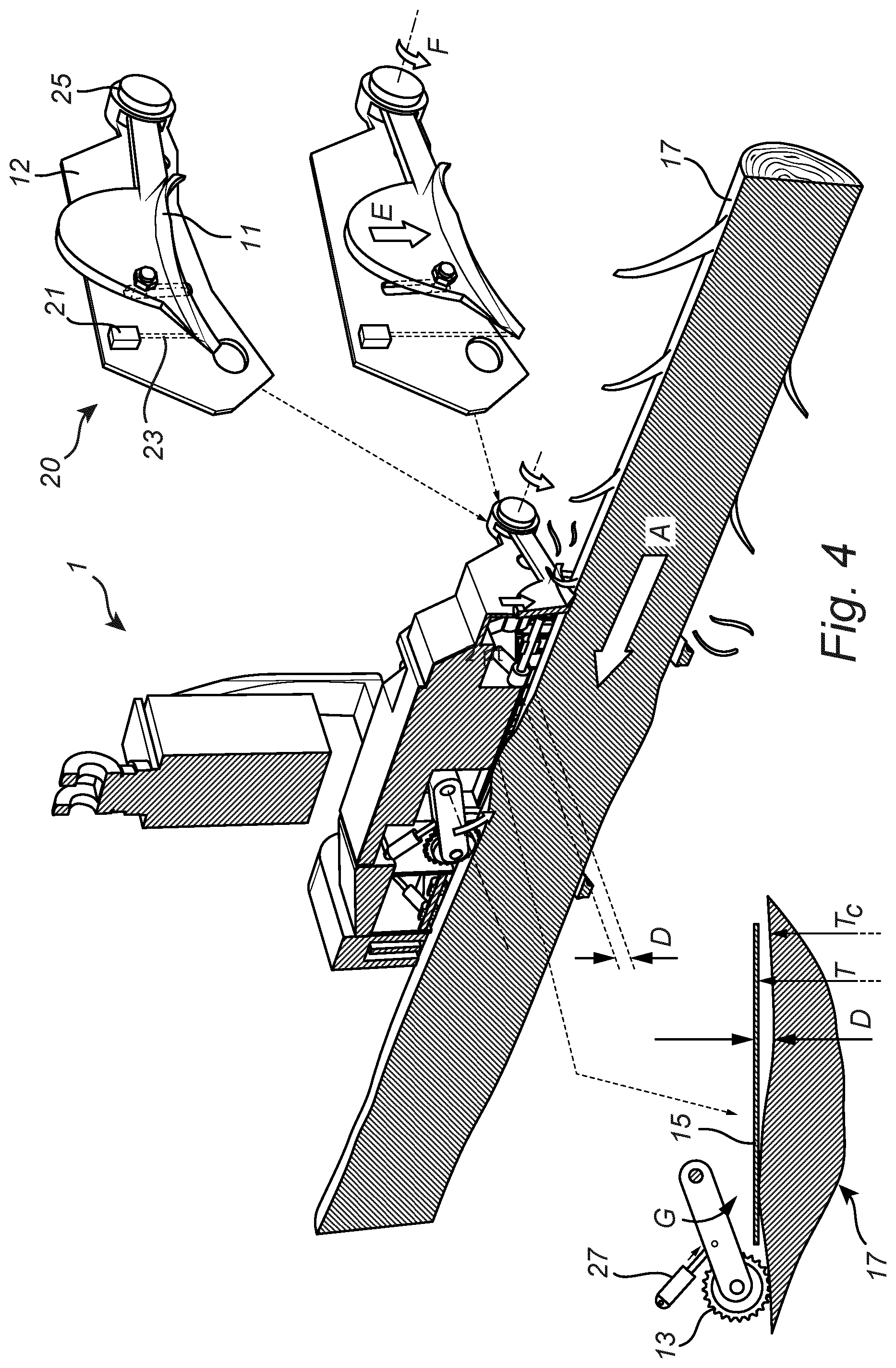 Patent US12317787 Figure 4 – Harvesting head for forestry and a method for determining a thickness of a tree trunk in a harvesting head for forestry
