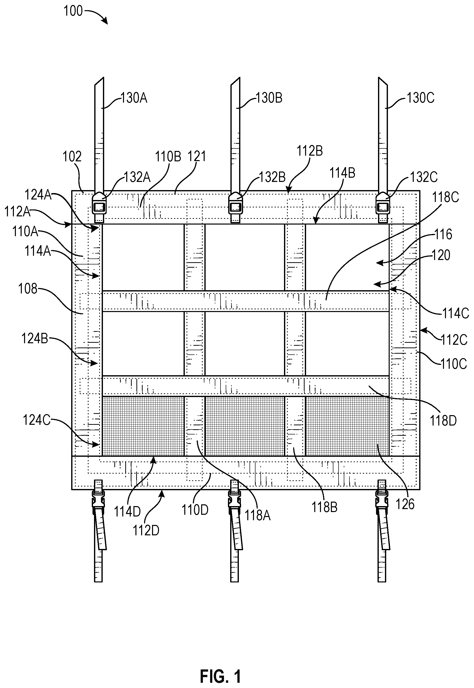 Patent US12317856 Figure 1 – Removably attachable manger cover and system for horse trailers