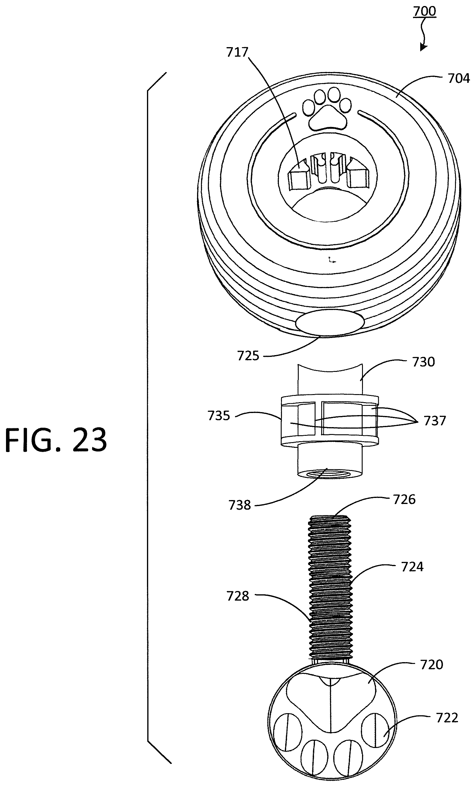 Patent US12317862 Figure 7 – Pet treat holder and safety device